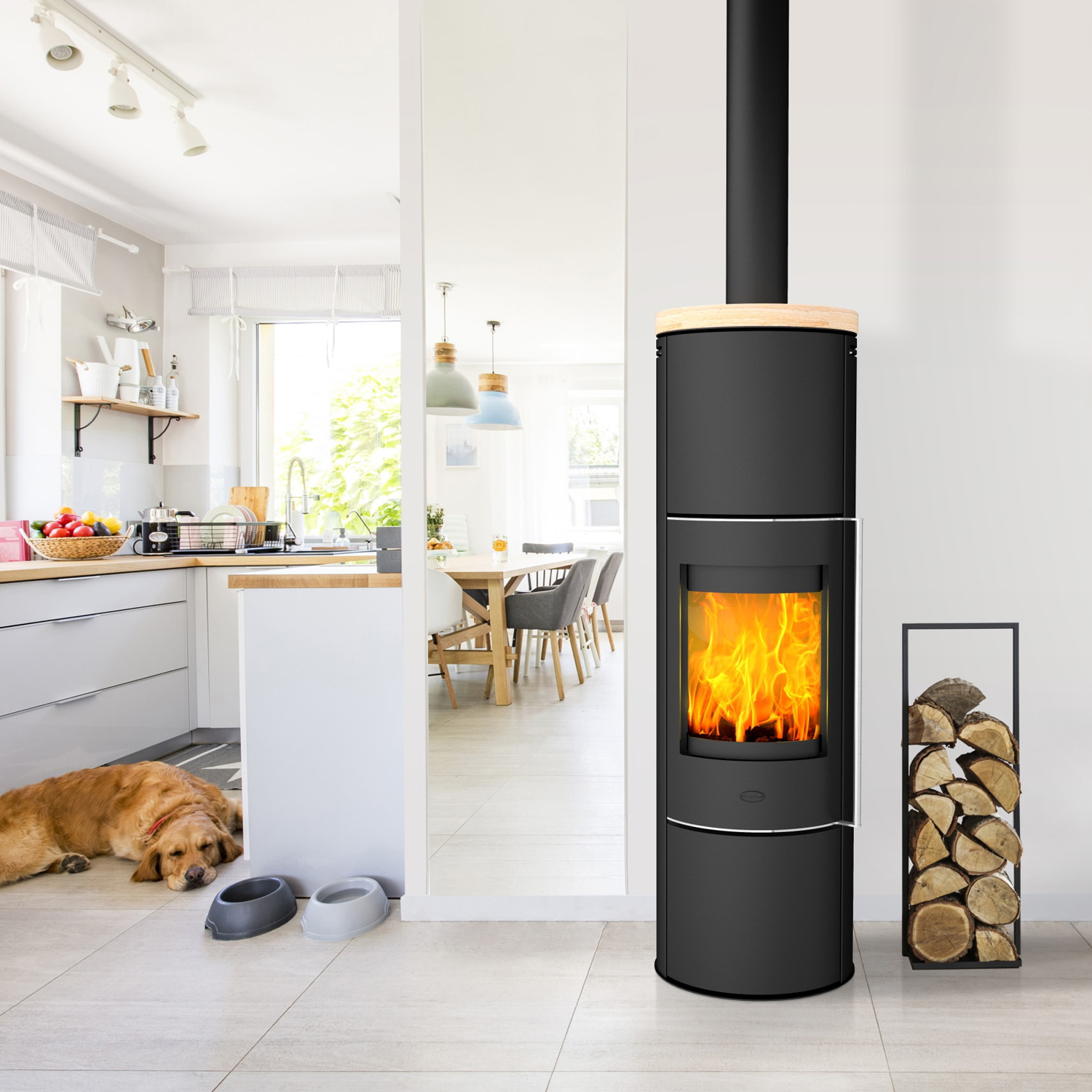 Fireplace Perondi Kaminofen RLU Stahl Schwarz | Topplatte Sandstein