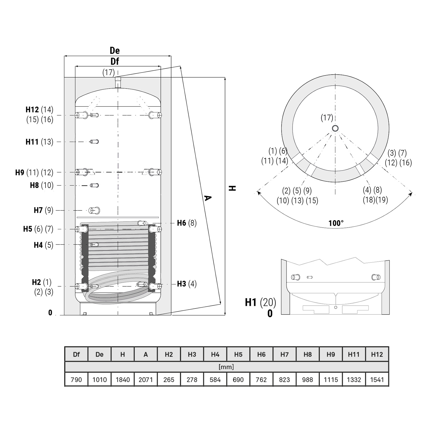 Termoventiler Pufferspeicher Laddotank Puffer 1 800 (805 Liter) mit 1x Solarwärmetauscher