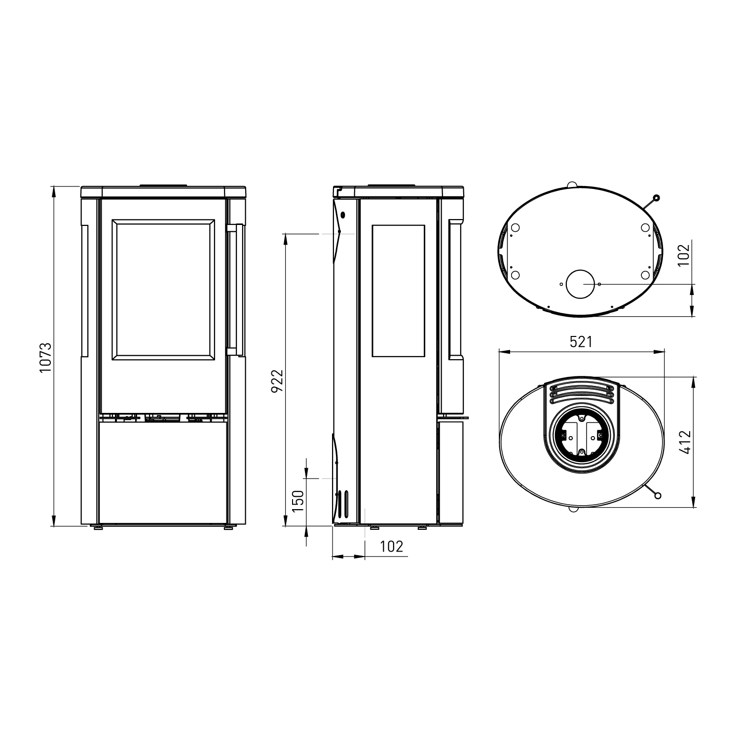 TermaTech TT23RGS Kaminofen Stahl Schwarz/Speckstein