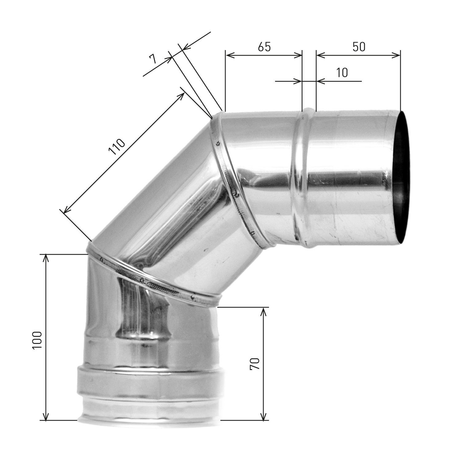 Raik Pelletrohr / Ofenrohr 80mm - 90° Bogen INOX