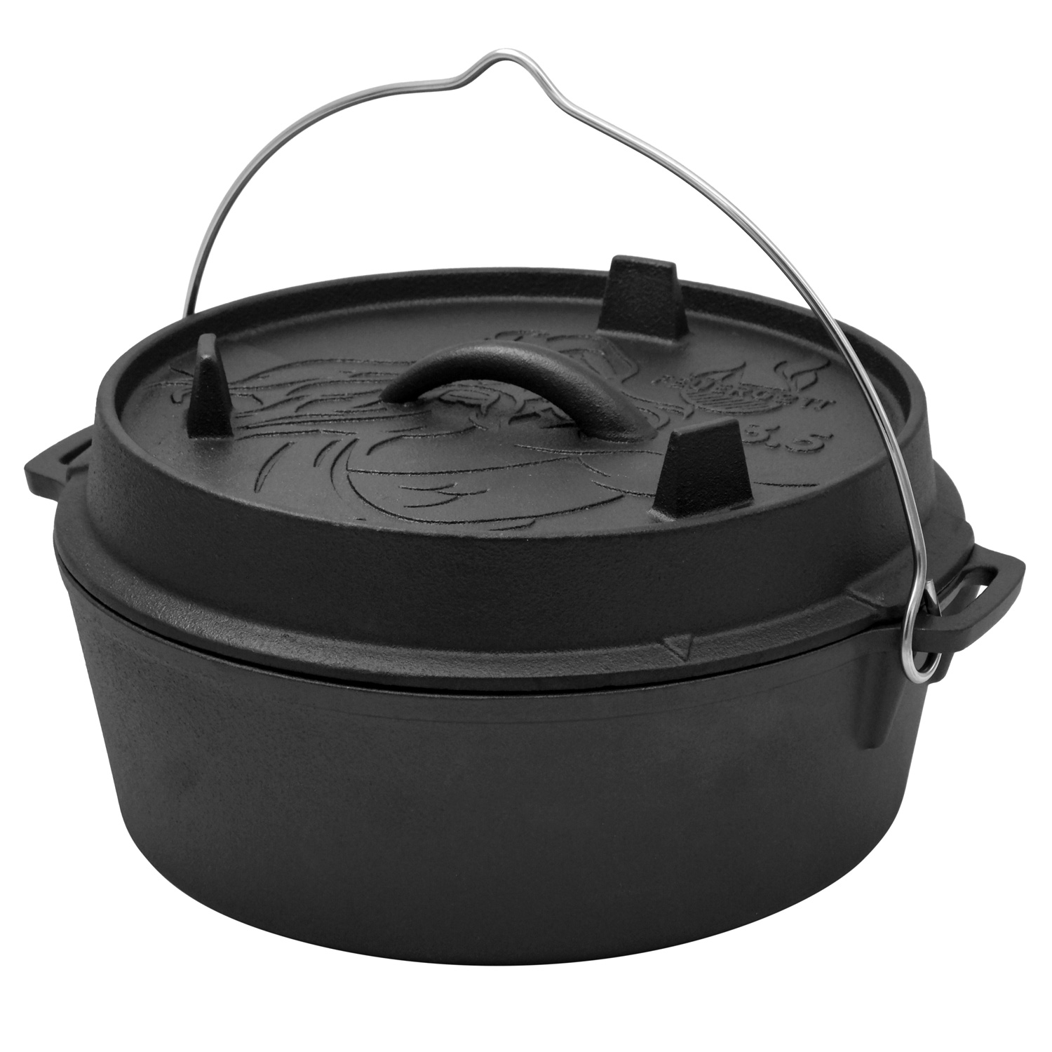 FEUERGOTT Dutch Oven 3,5 l + Dutch Oven 1,5 l + Deckelheber + Ringreiniger + Grill-Briketts