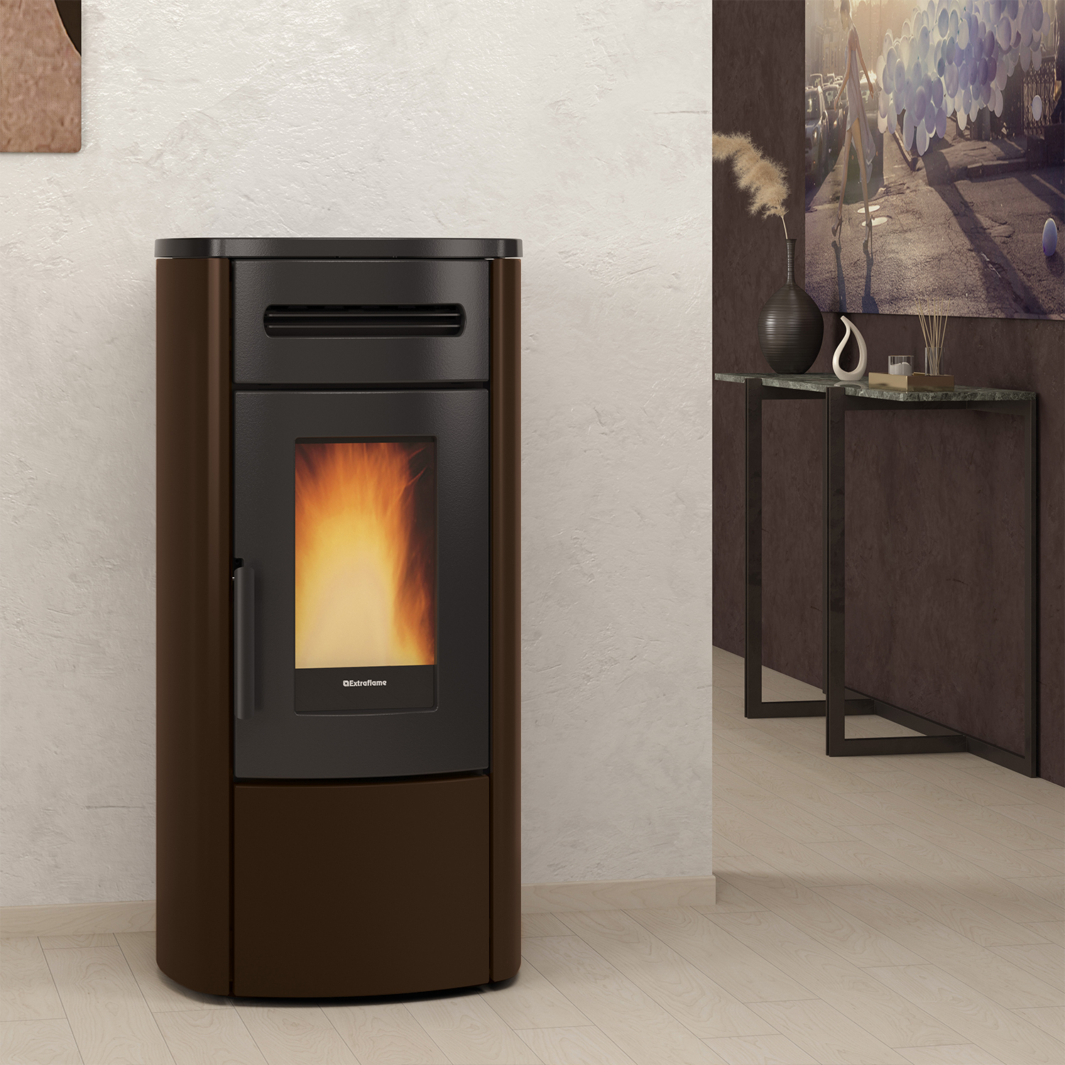 Extraflame Evolution Line Guenda Idro Wasserführender Pelletofen Stahl Bronze