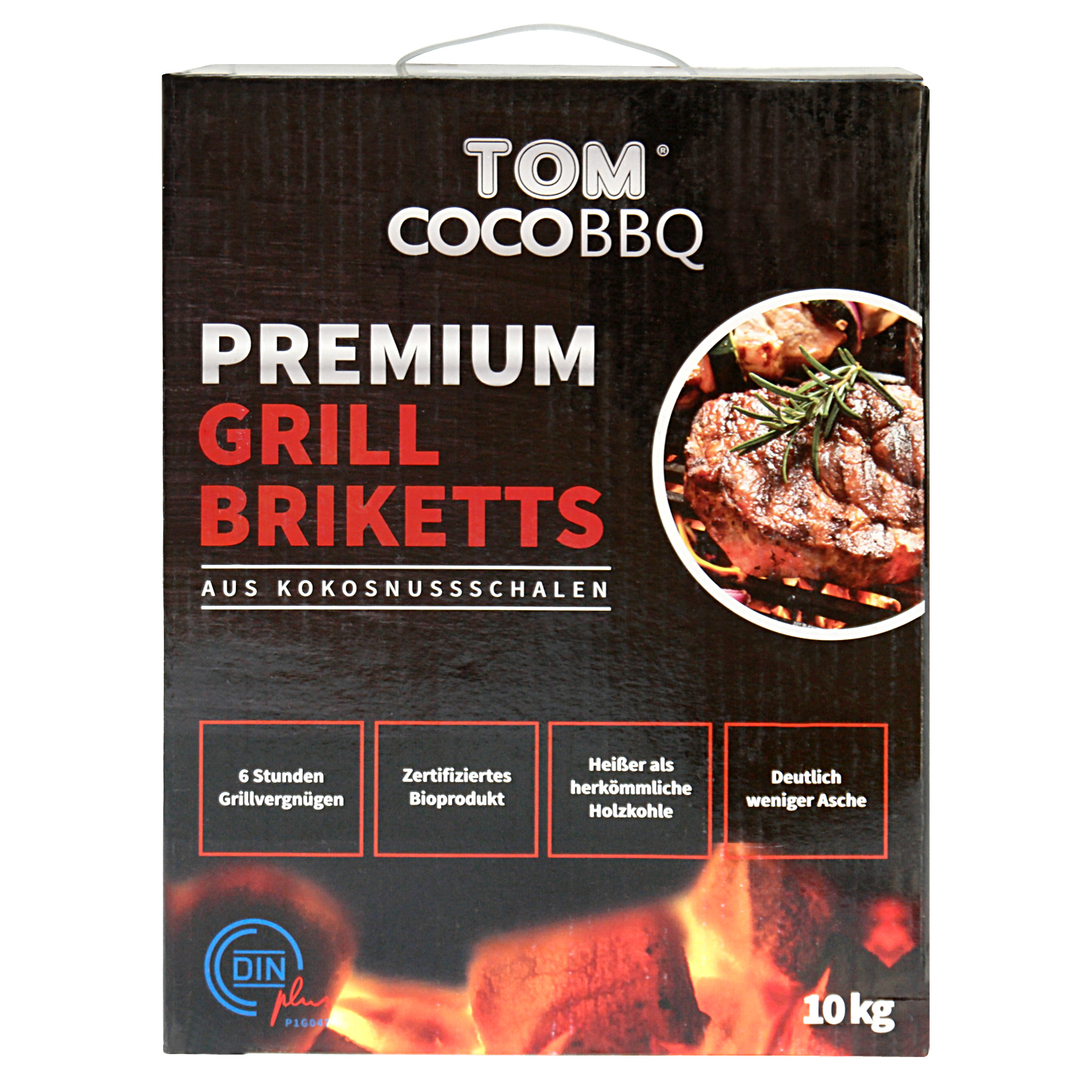 TOM COCO Grill-Kokoskohle Briketts, Quader, 3 x 10 kg (30 kg)