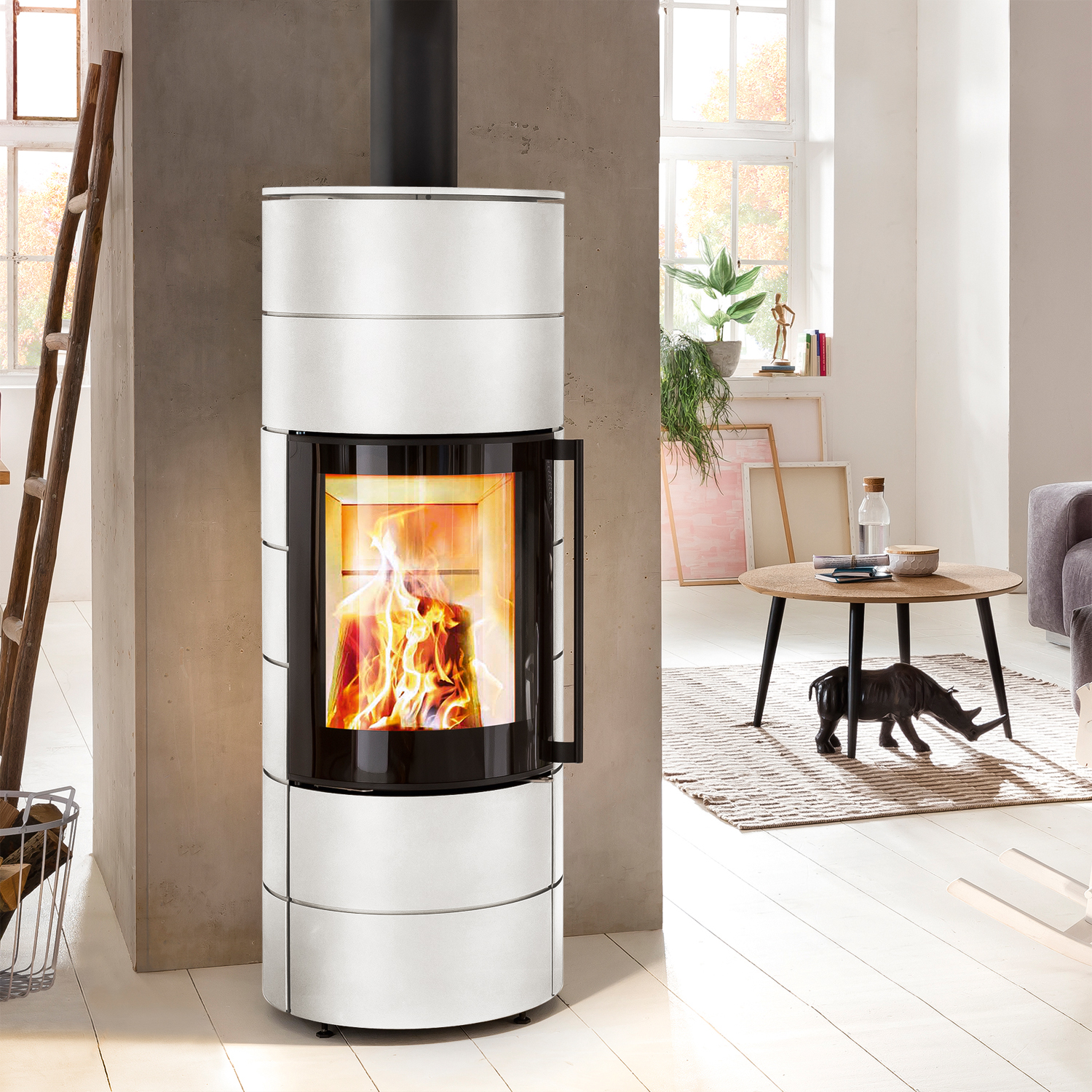 Spartherm ambiente a3 Kaminofen Stahl Weiß + 1 m³ Kaminholz gratis