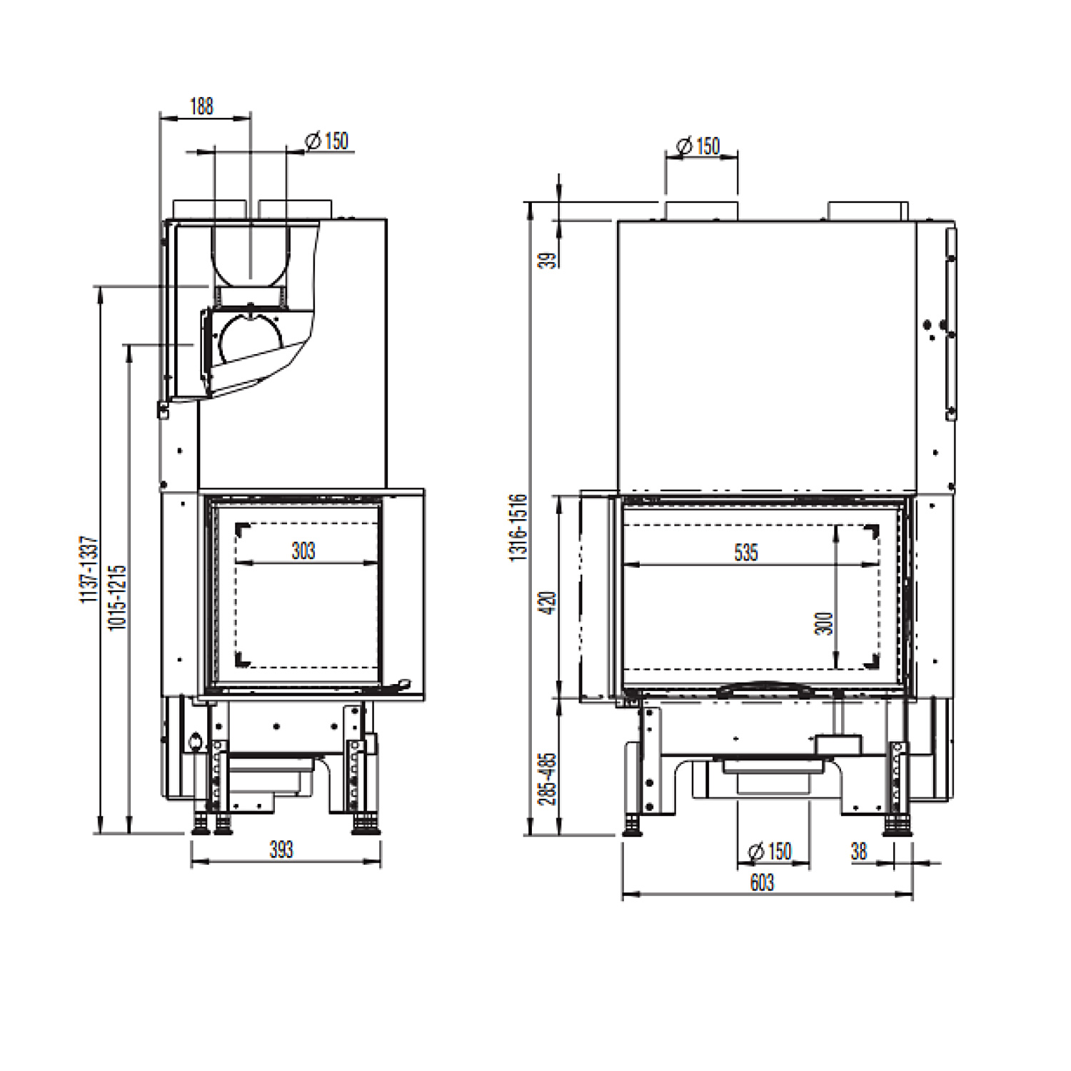 Austroflamm 63x40x42 S 2.0 Kamineinsatz Ecke links