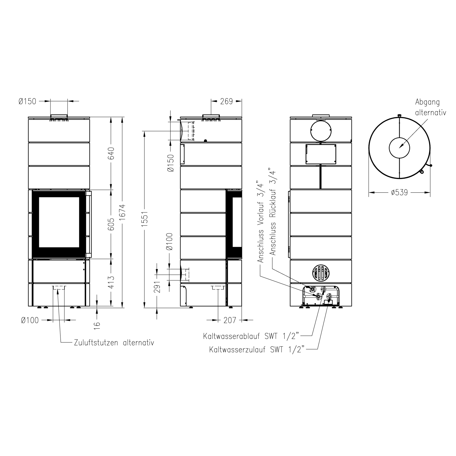 Spartherm ambiente a4 wasserführender Kaminofen Stahl Nero