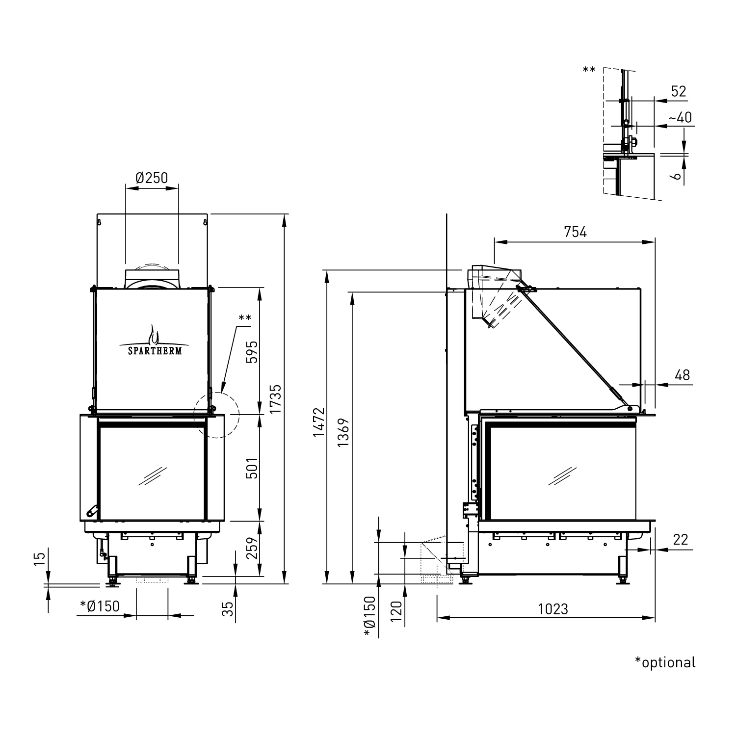 Spartherm Premium Arte U-70h-4S Kamineinsatz RRA Ø 250 mm