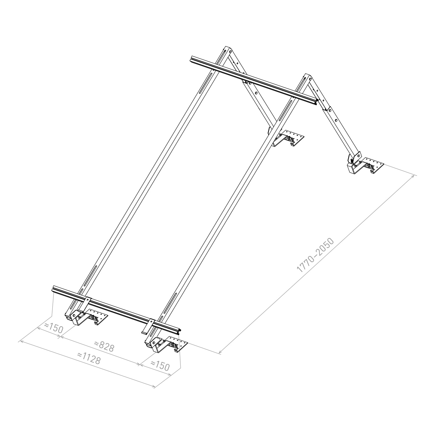 Sunex Aufdachmontageset für Schrägdach 10 bis 25 Grad für 1 Flachkollektor AMP 2.0