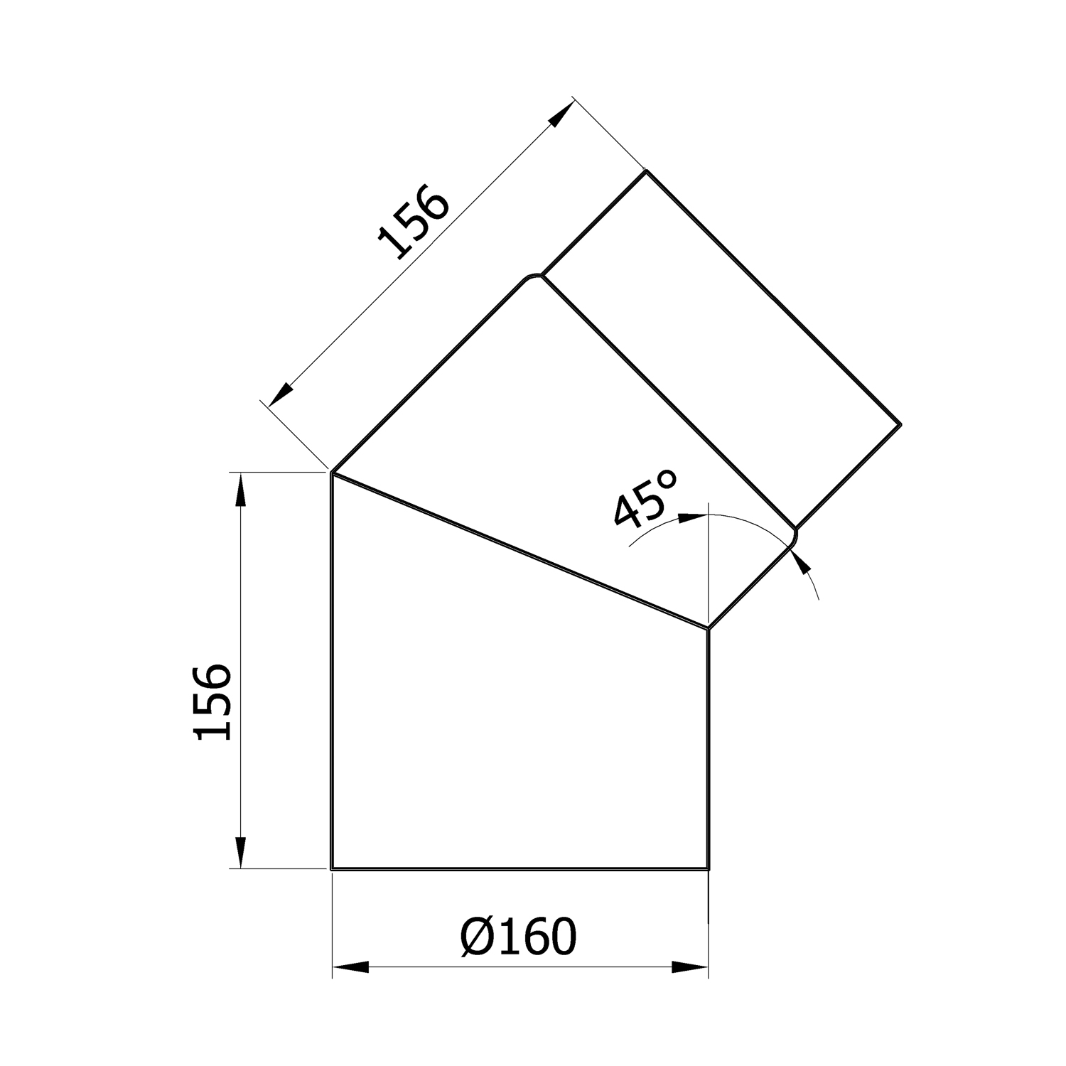 Raik Rauchrohrbogen / Ofenrohr 160mm - 45° schwarz
