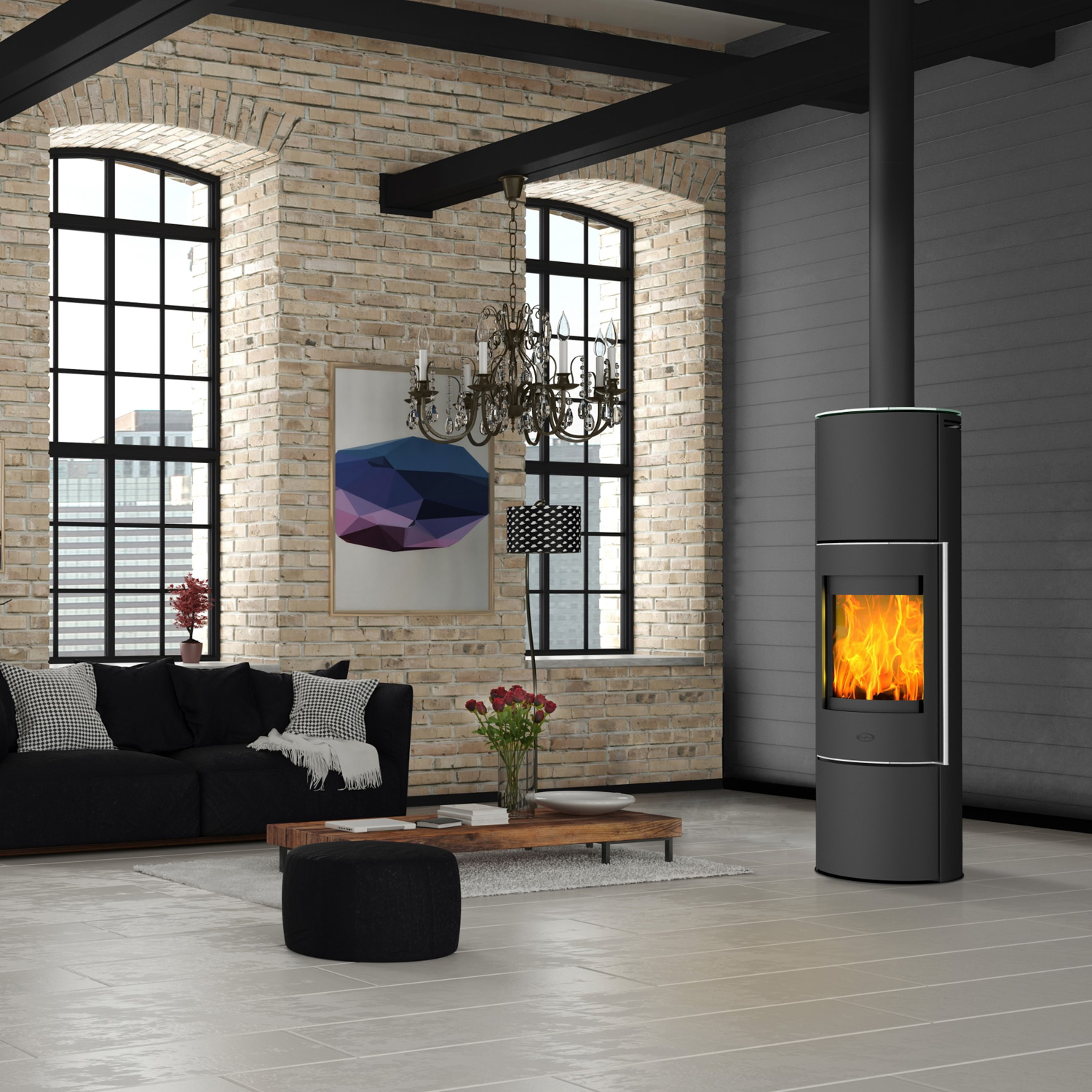 Fireplace Perondi Kaminofen RLU Stahl Schwarz | Topplatte Glas