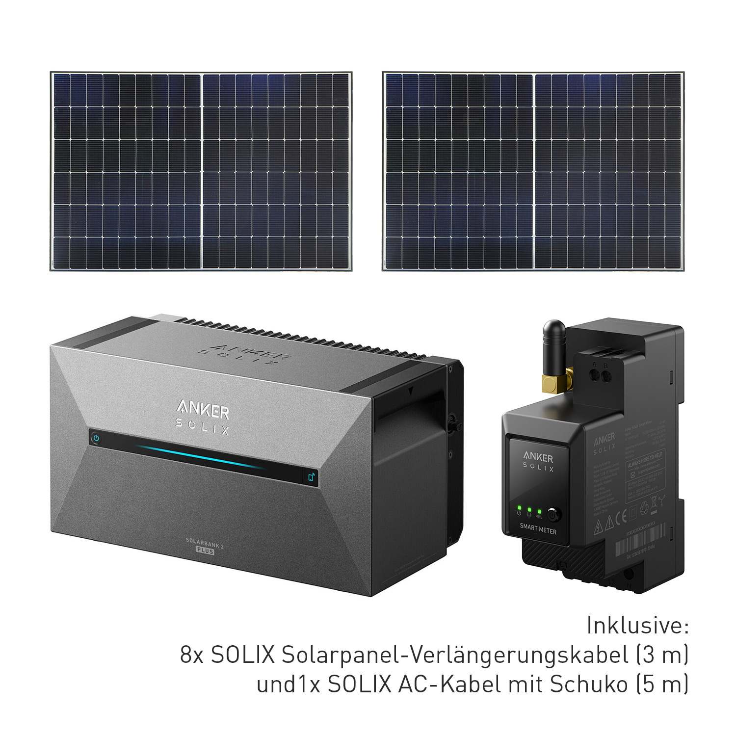 Balkonkraftwerk 850 W mit Anker SOLIX 2 E1600 PRO Speicher (2x Solarpanel 425 W)