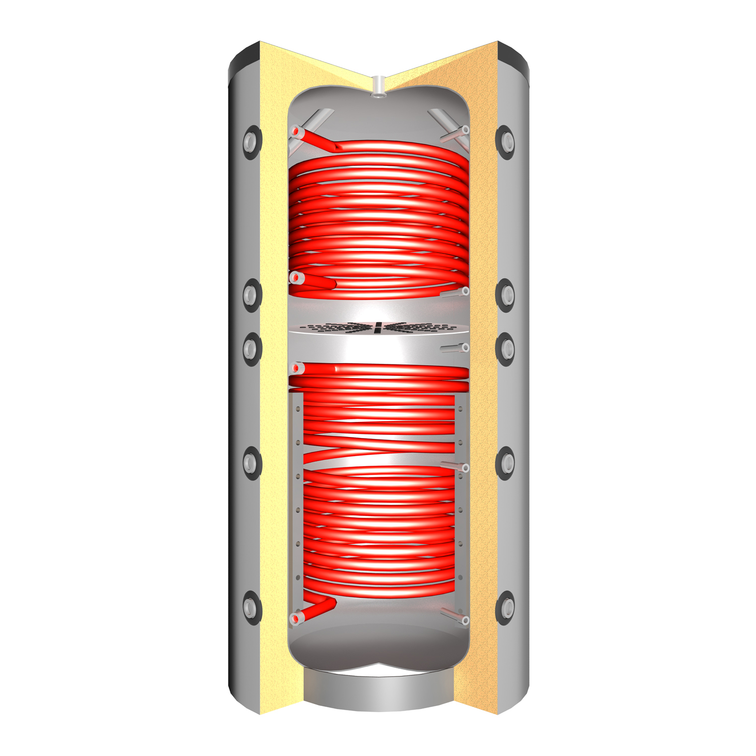 Pufferspeicher TPSLRR 1500 (1501 Liter) mit Schichtladesystem 2x Solarwärmetauscher