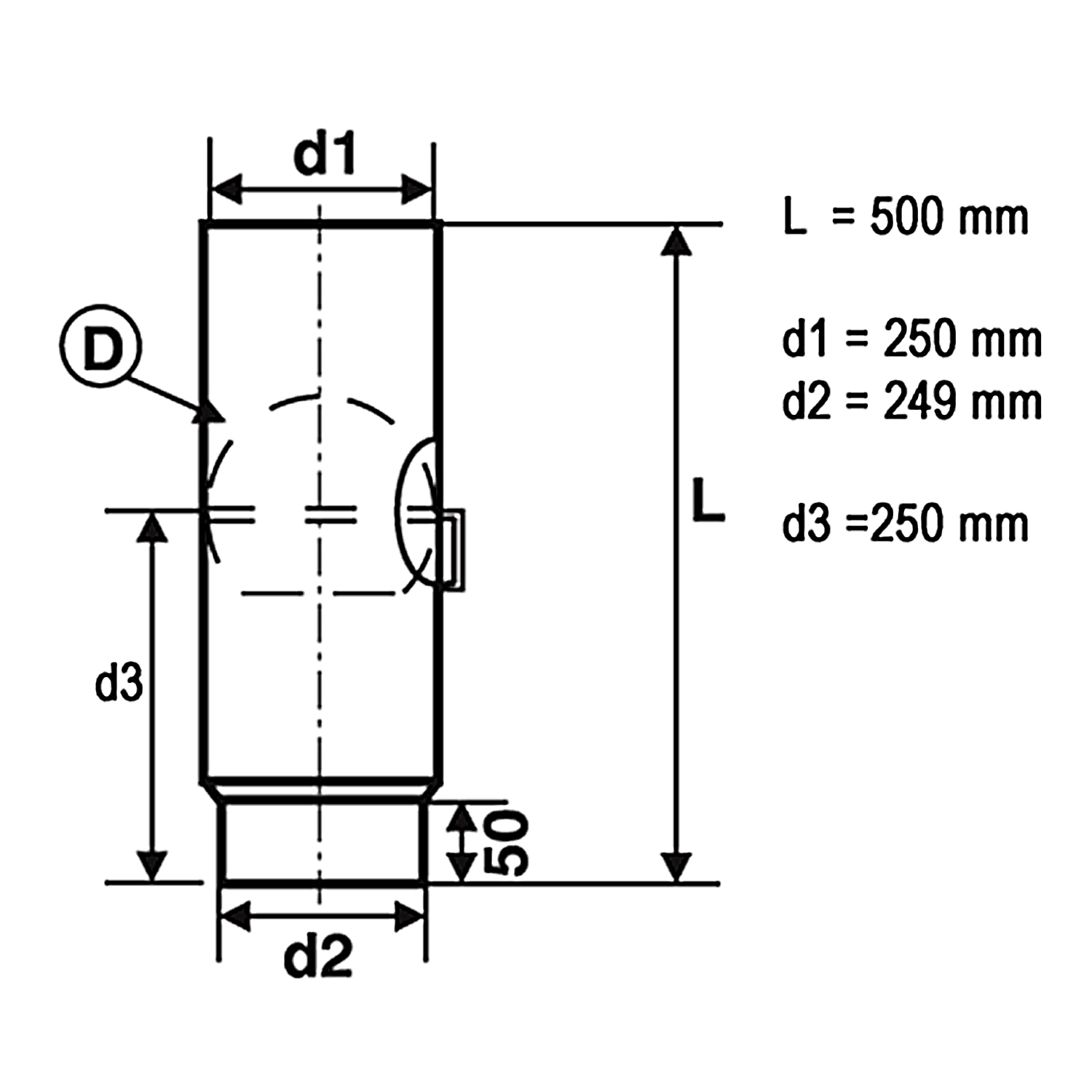 Raik Rauchrohr / Ofenrohr 250mm - 500mm mit Zugregulierung schwarz