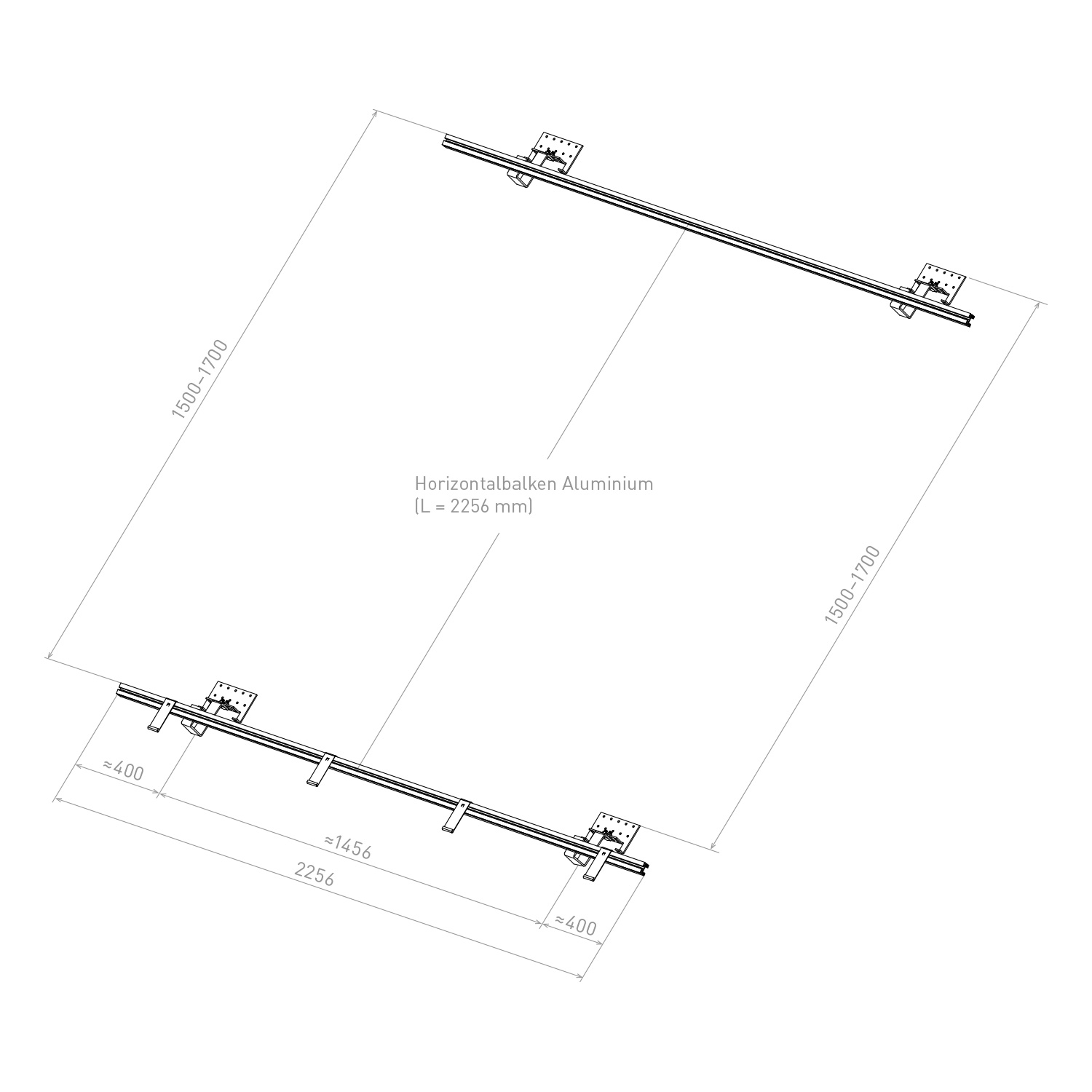 Sunex Standard Schrägdachmontageset 25-60 Grad für 2 Flachkollektoren AMP 2.0