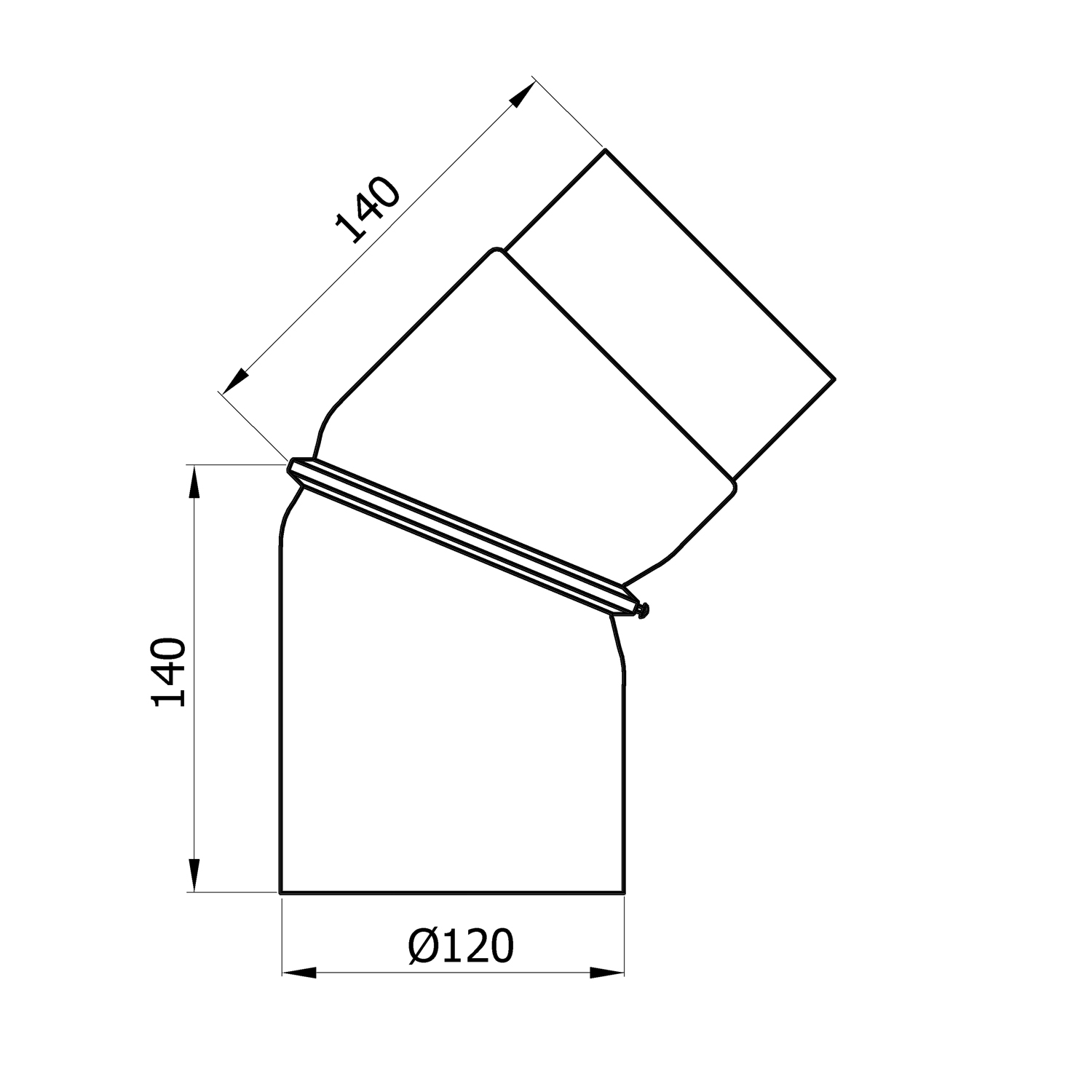 Raik Rauchrohrbogen / Ofenrohr 120mm - 0° - 45° ohne Reinigungsöffnung gussgrau