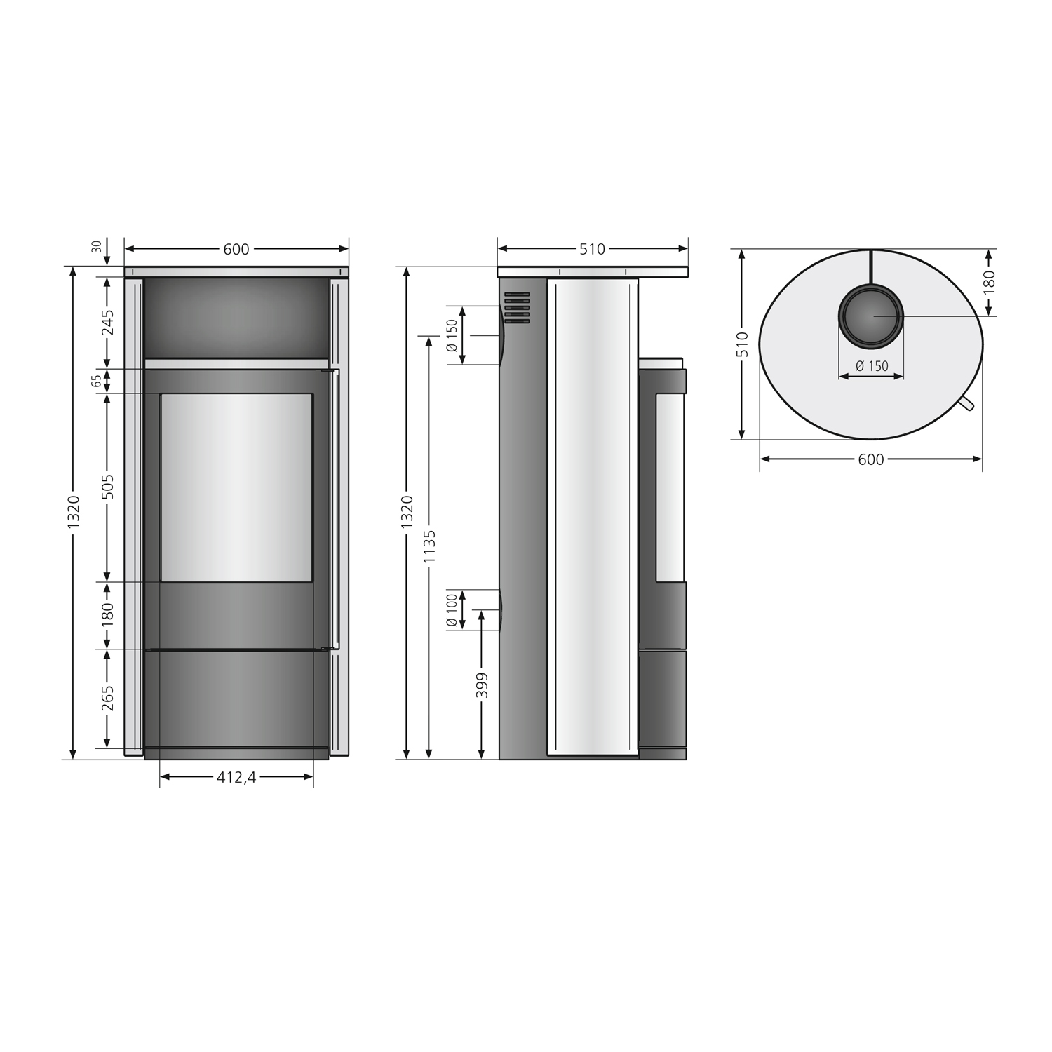 Oranier Polar Neo 8 Kaminofen Stahl Gussgrau / Sandstein