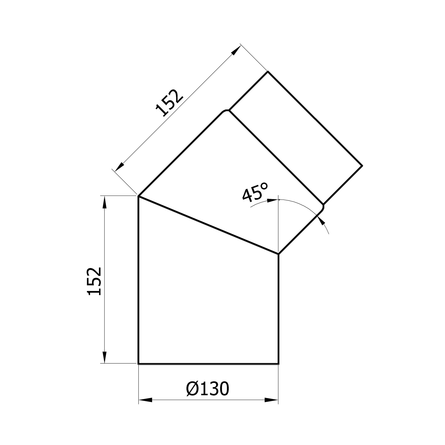 Raik Rauchrohrbogen / Ofenrohr 130mm - 45° schwarz