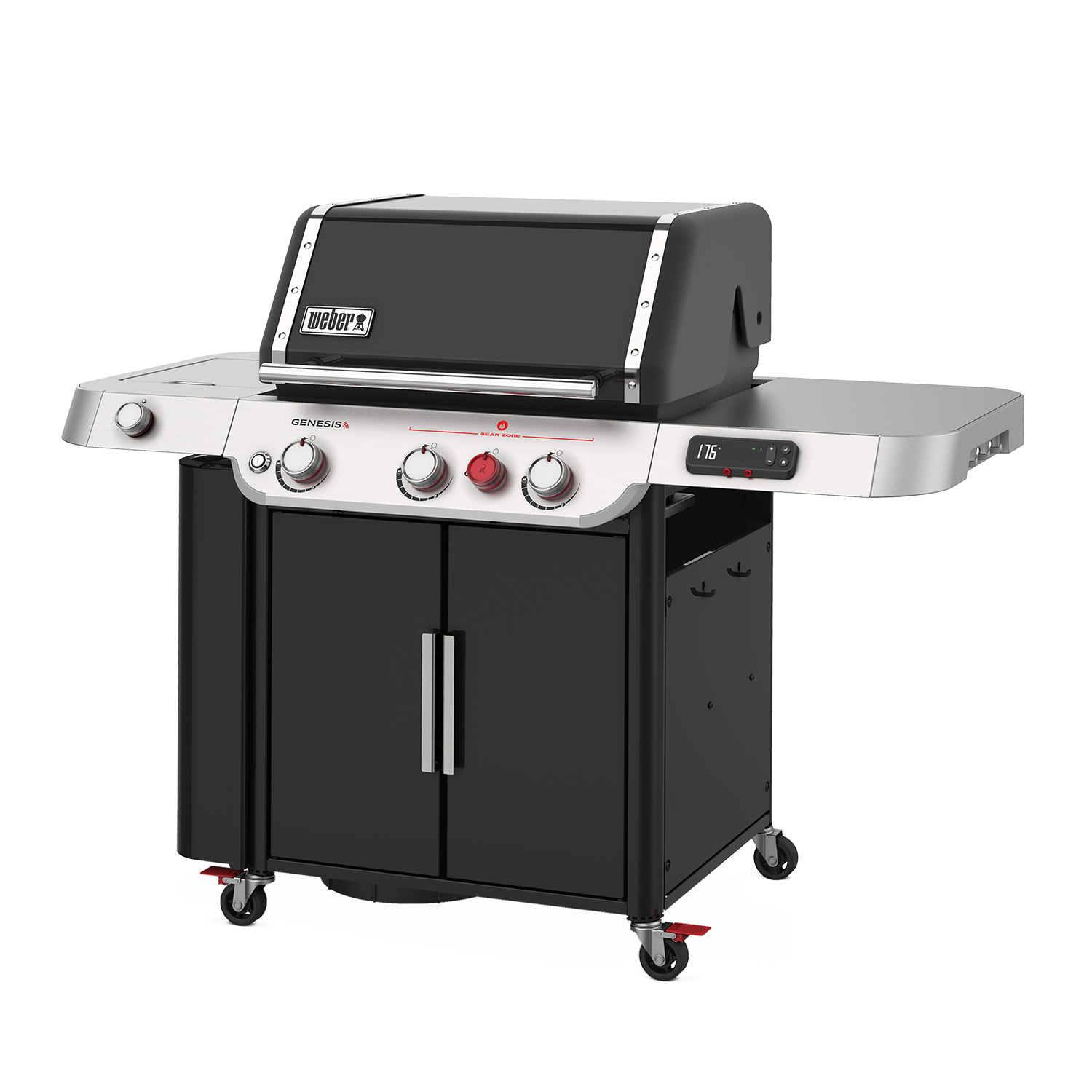 Weber Genesis EX-335 Smart Gas-Grillstation Schwarz + CRAFTED Grillkorb + CRAFTED Glasierter Pizzastein + CRAFTED Sear Grate