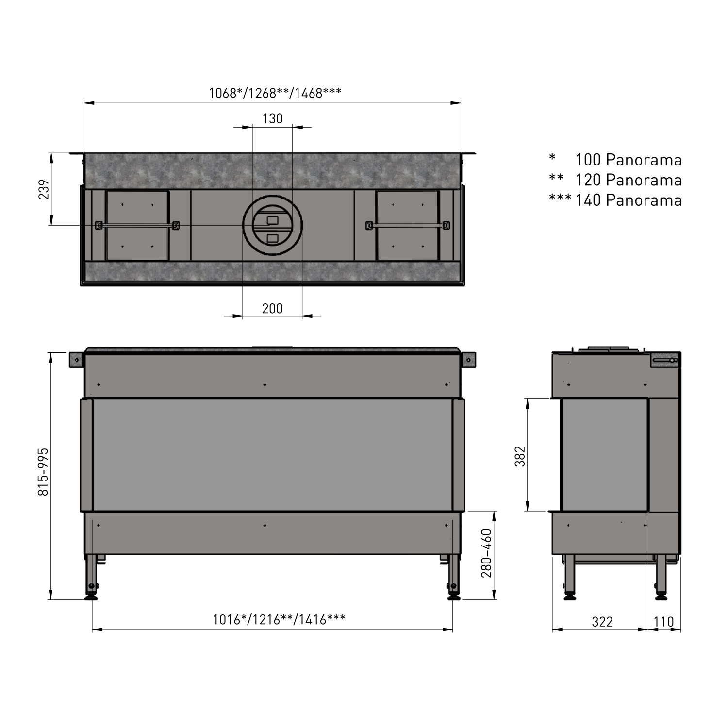 Trimline Fires Trimline 120 Panorama Gas Kamineinsatz G20/G25