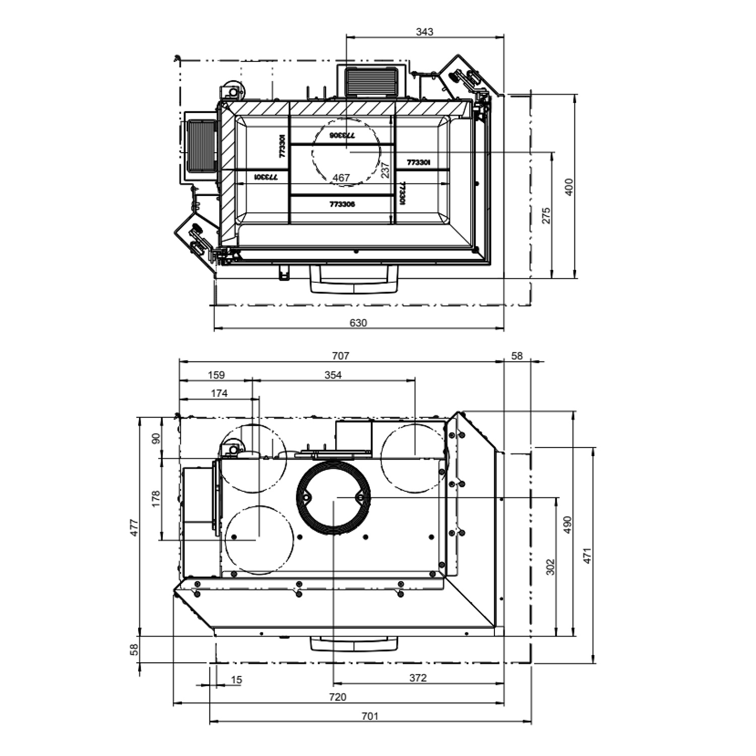 Austroflamm 63x40x51 S 2.0 Kamineinsatz Ecke rechts