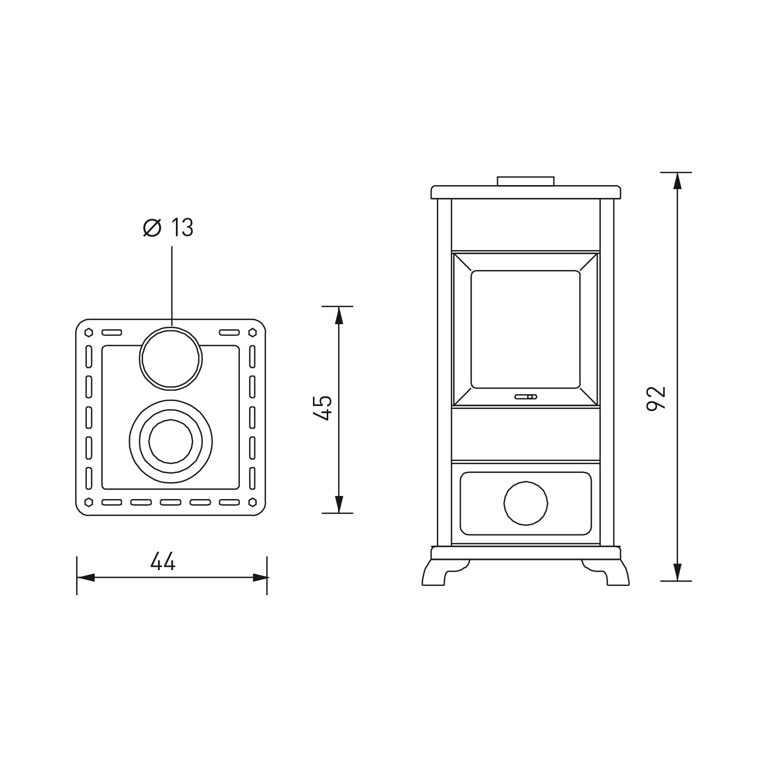 EK63 Decor Kaminofen Keramik Leder Rauchrohr oben