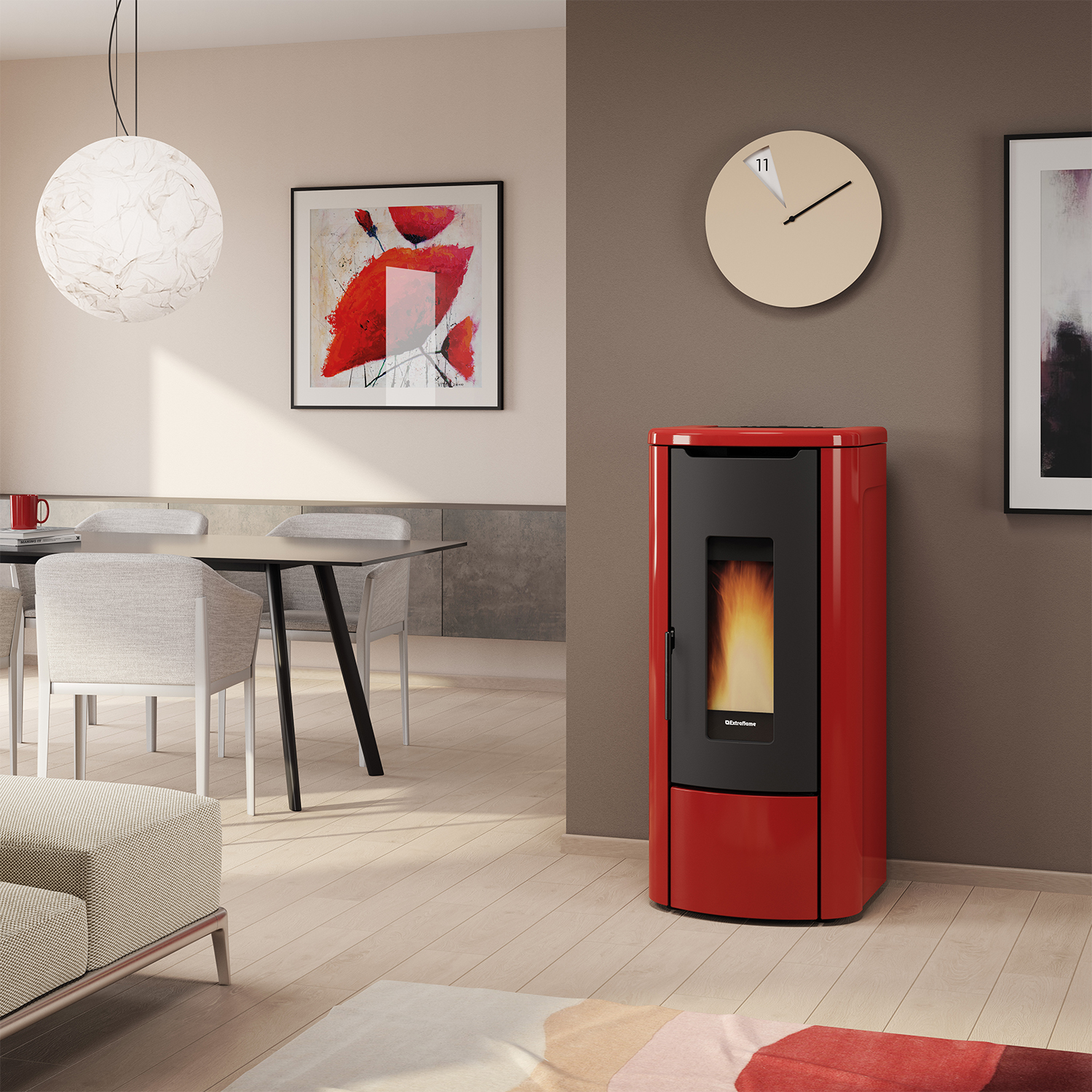 Extraflame Evolution Line Rosanna Idro Wasserführender Pelletofen Stahl Bordeaux