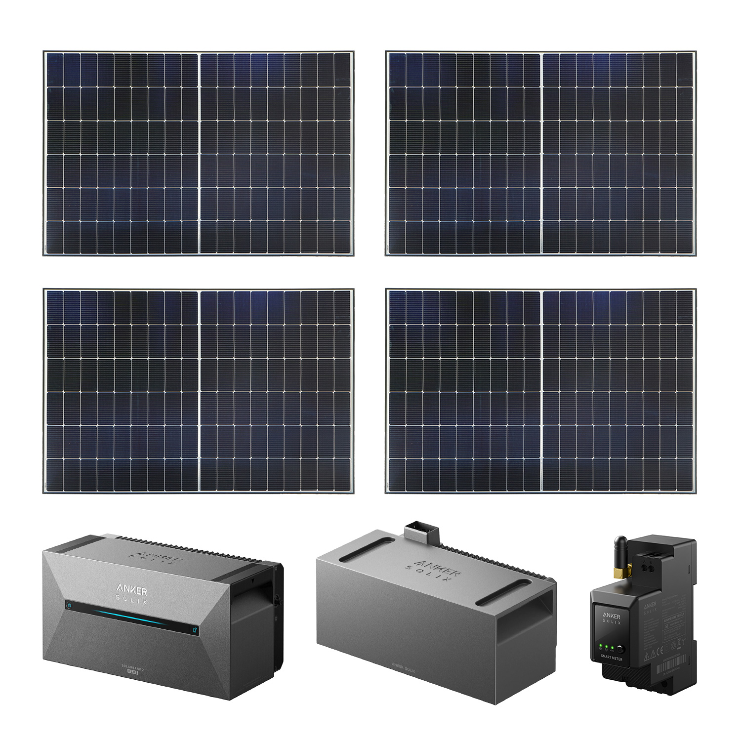 Balkonkraftwerk 1700 W mit Anker SOLIX 2 E1600 PRO Speicher (4x Solarpanel 425 W) + 1x BP1600 Speichererweiterung