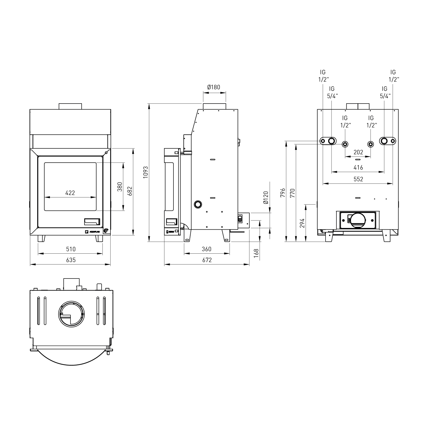 Aquaflam 17 Panorama Manual Wasserführender Kamineinsatz