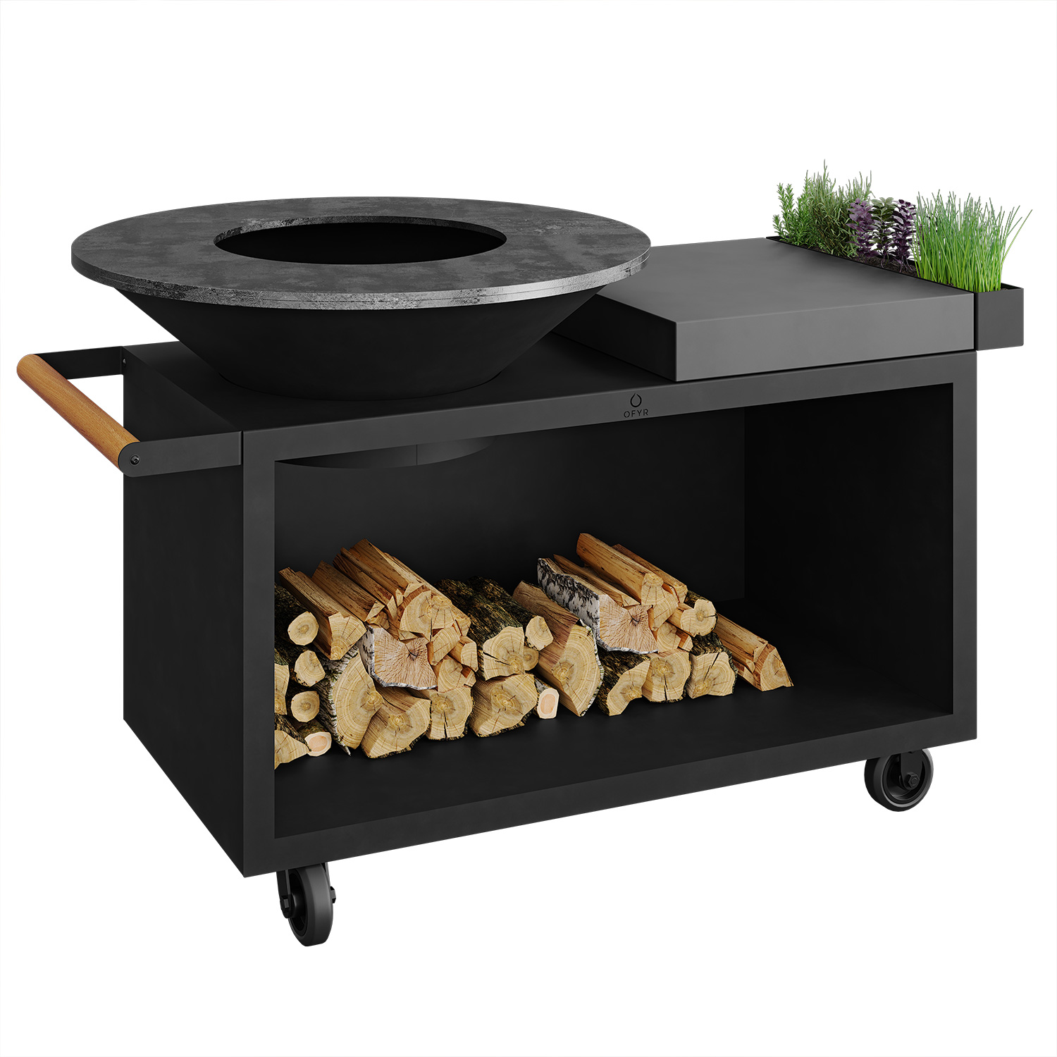 OFYR Island Black 100 PRO Grill & Feuerstelle mit Arbeitsplatte Keramik