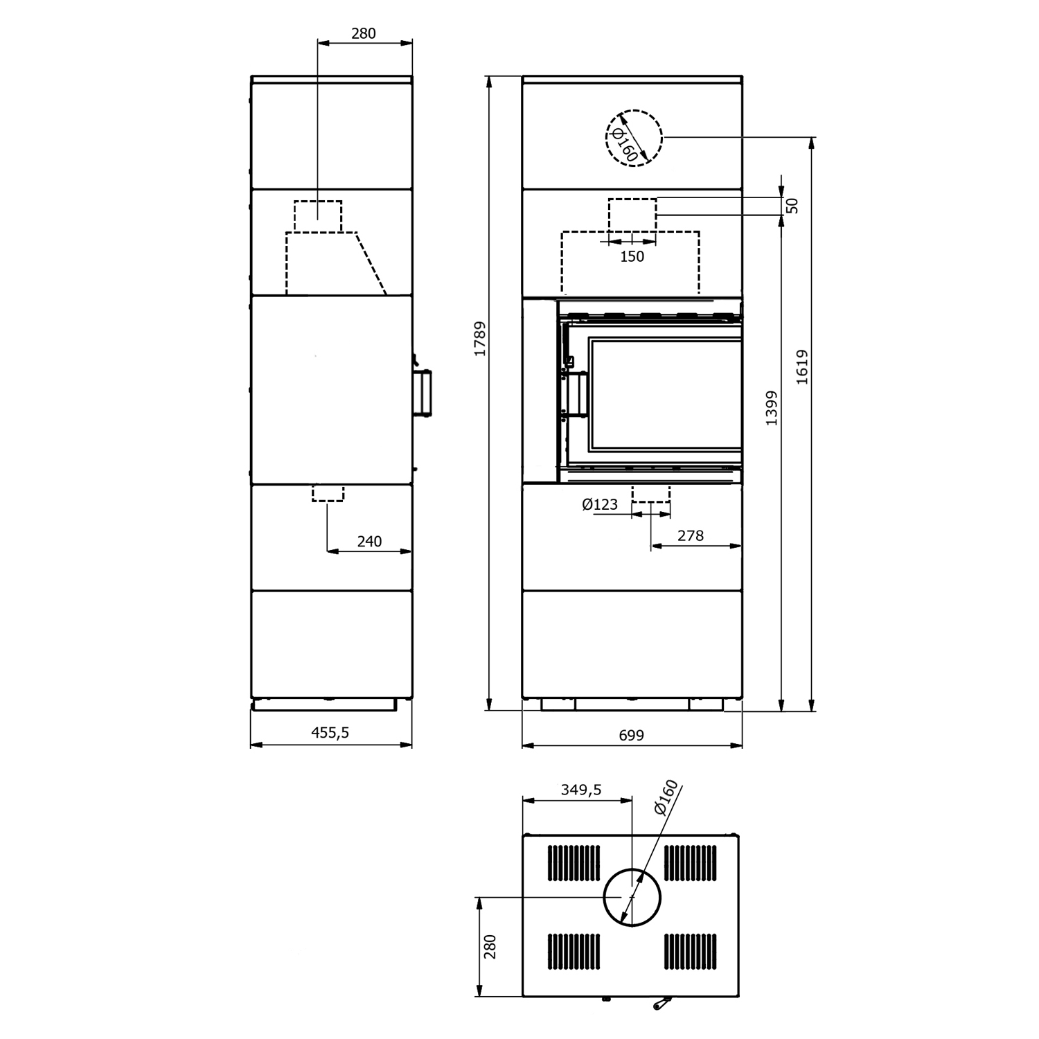 Wamsler Modulo 70/180 L rechts Kaminbausatz Schwarz