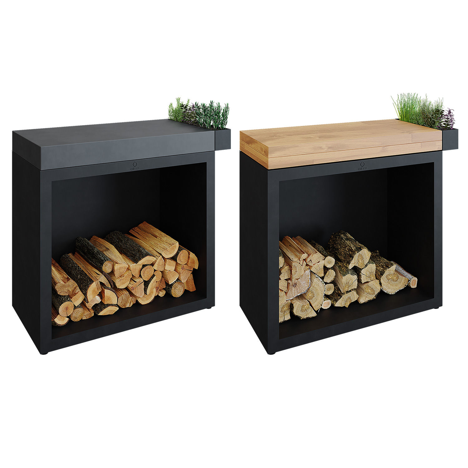 OFYR Holzfach Black 90 mit Arbeitsplatte Teakholz