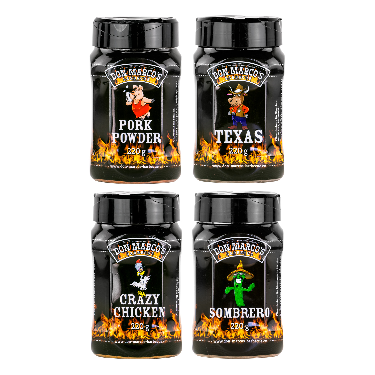 Don Marco´s Rub-Set: Pork Powder, Texas Style, Crazy Chicken & Sombrero