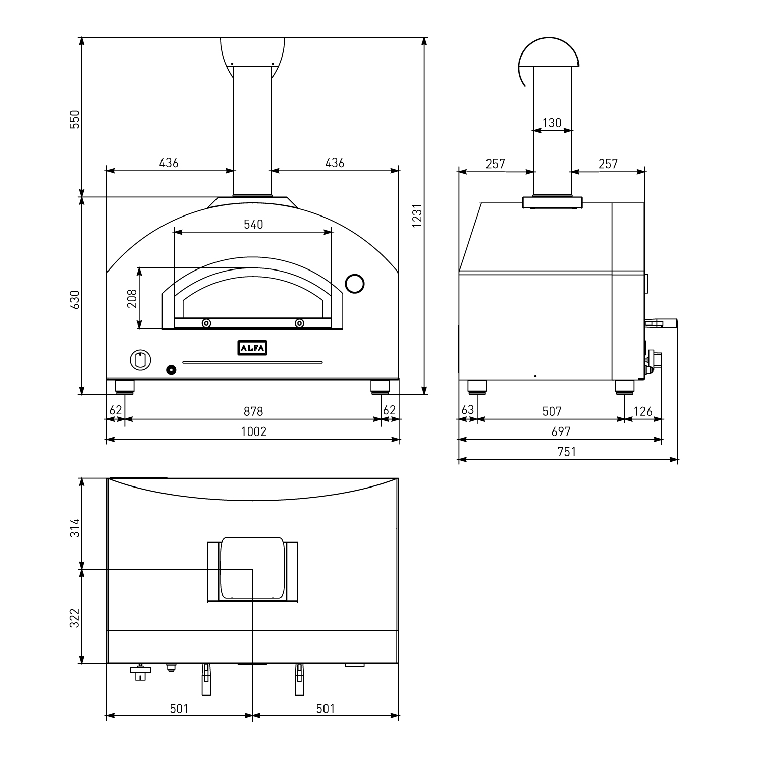 Alfa Forni Stone Oven Gas-Pizzaofen Kupfer ohne Unterbau