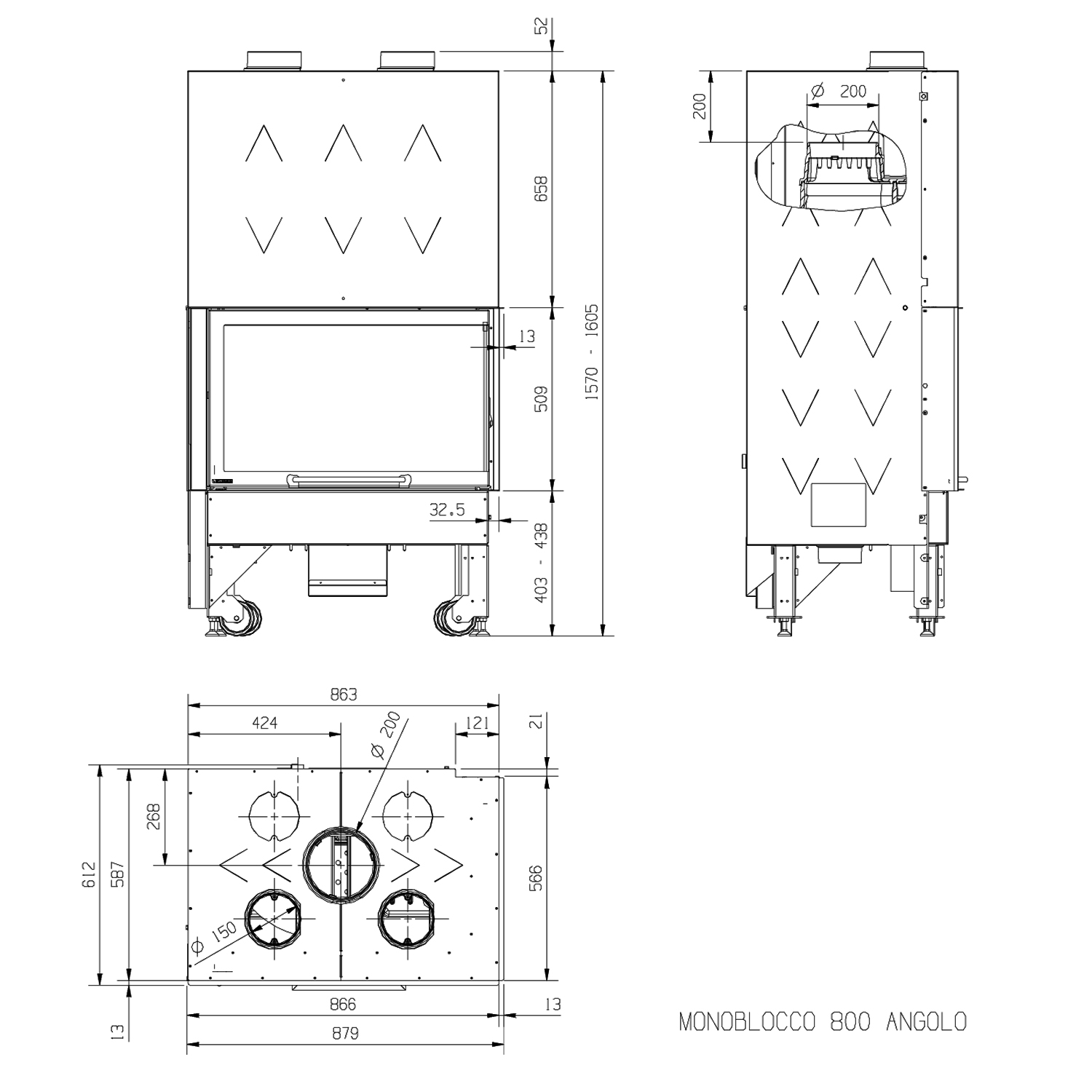 Kamineinsatz La Nordica Monoblocco 800 Angolo (Rechts) DX