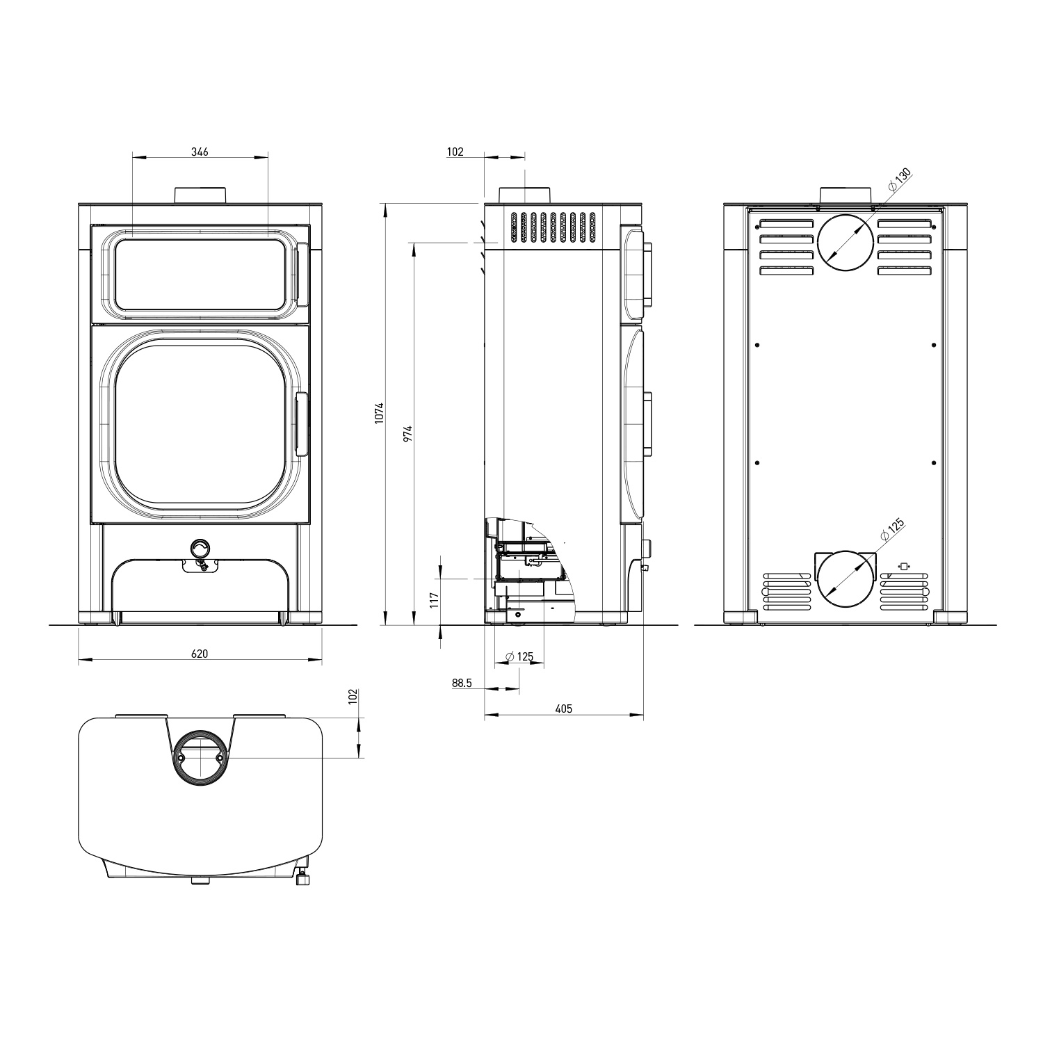 Austroflamm Heidi Back 2.0 Kaminofen Stahl Gussgrau Rauchabgang oben + 1 m³ Kaminholz gratis