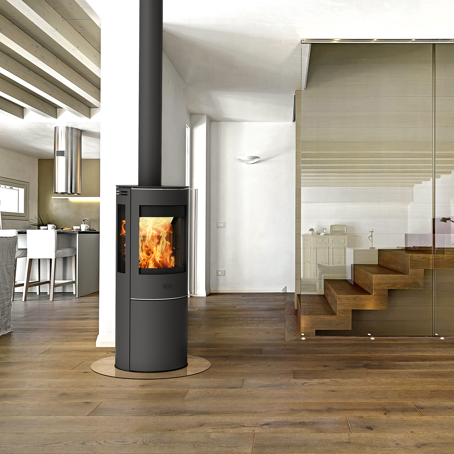 Fireplace Elite Magnolia Kaminofen Stahl Schwarz mit Abdeckplatte Glas