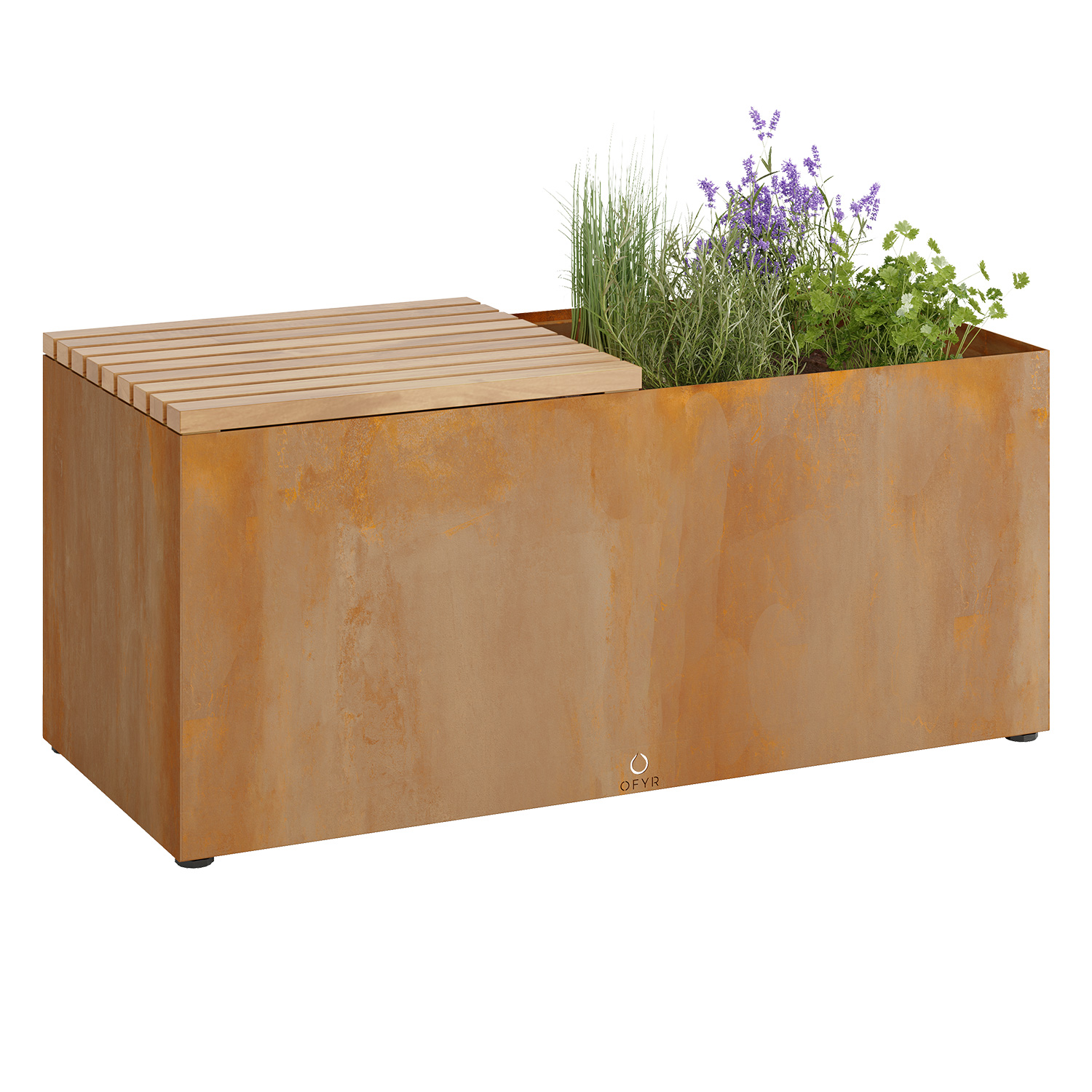 OFYR Gartenbank Corten mit Pflanzenschale