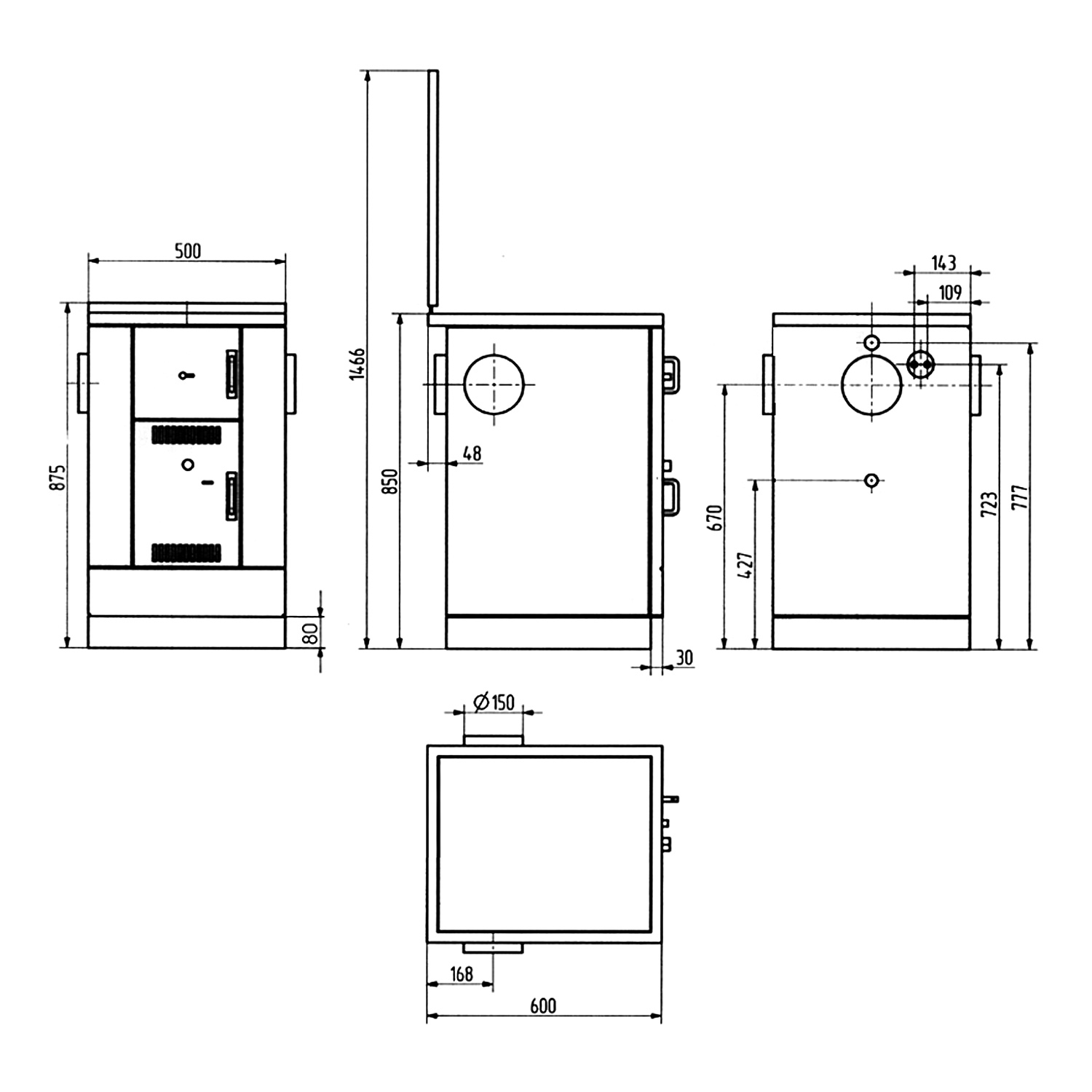 Wamsler K 158 CL Wasserführender Küchenofen Schwarz/Chrom Glaskeramikkochfläche