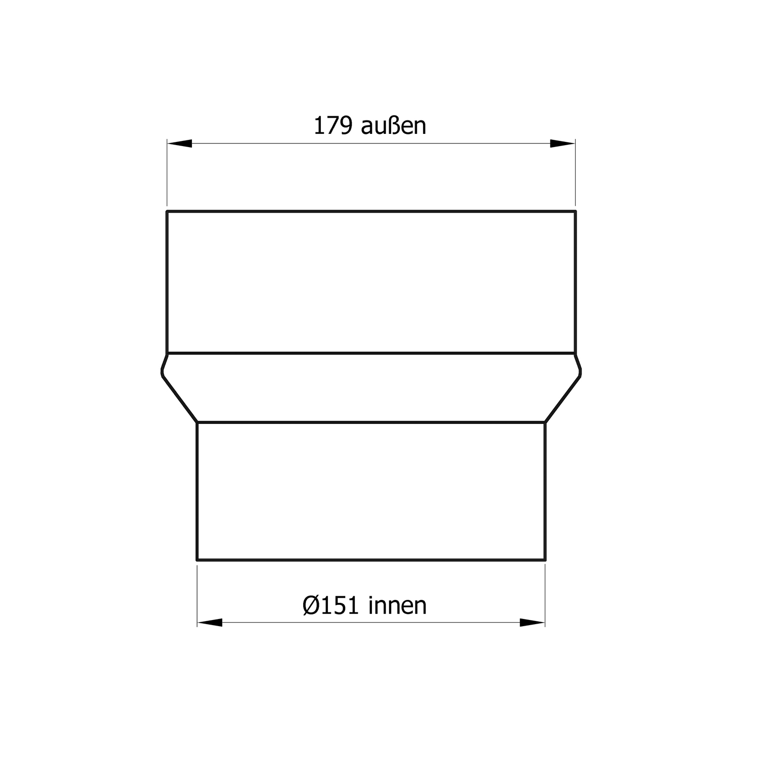 Raik Rauchrohr / Ofenrohr Erweiterung 150mm -180mm schwarz