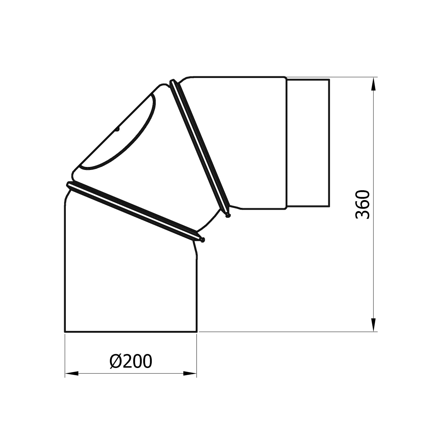 Raik Rauchrohrbogen / Ofenrohr 200mm - 0° - 90° mit Reinigungsöffnung schwarz