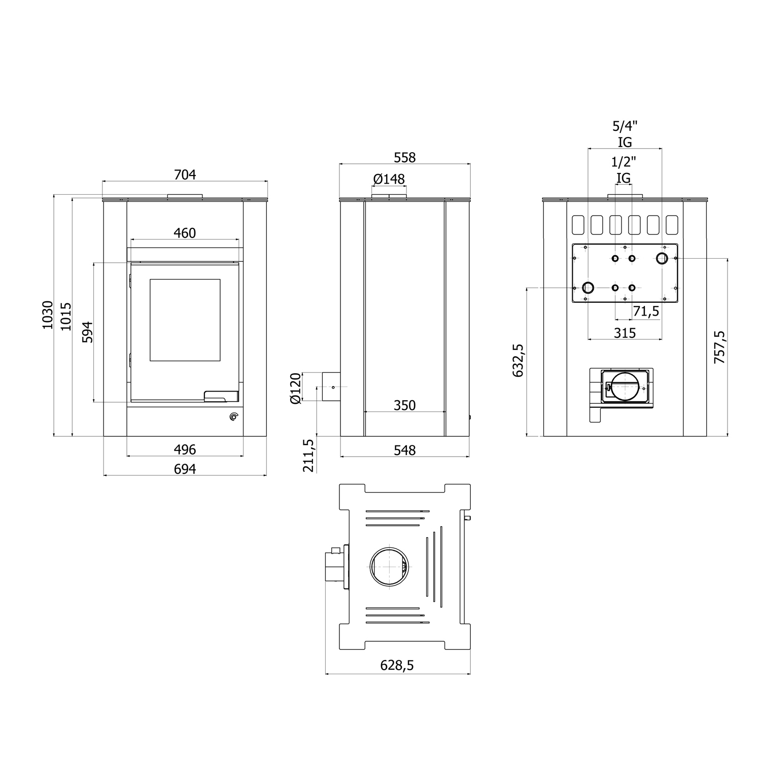 Aquaflam Vario Lend Manual Wasserführender Kaminofen Grey 11/5 kW