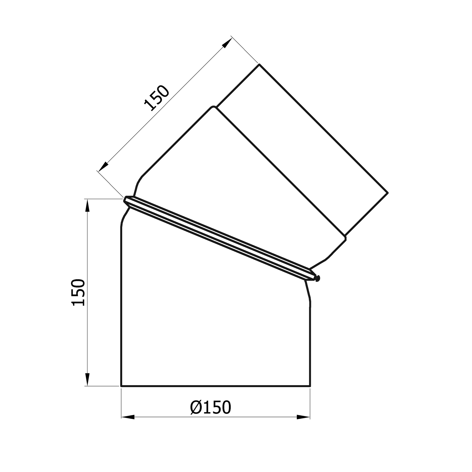 Raik Rauchrohrbogen / Ofenrohr 150mm - 0° - 45° ohne Reinigungsöffnung schwarz