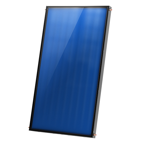 Ein flaches Solarpanel mit blauer Oberfläche und schwarzem Rahmen