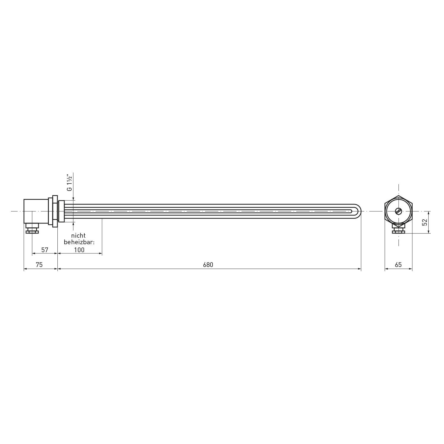 Einschraubheizung / Heizpatrone ESH 9.00 - 9 kW - 680 mm inkl. Thermostat