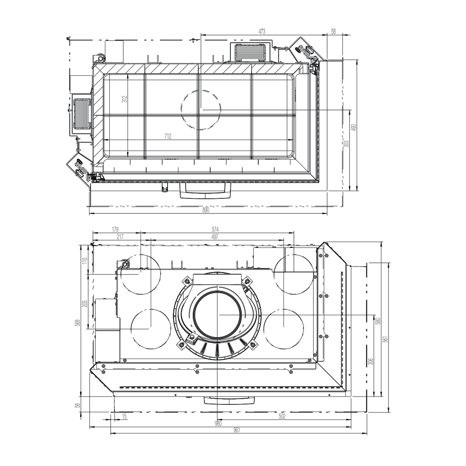 Austroflamm 89x49x45 S 2.0 Kamineinsatz Ecke rechts Feuerraum Schwarz