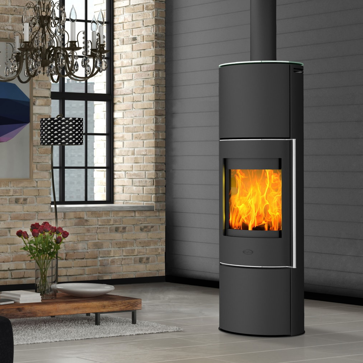 Fireplace Perondi Kaminofen RLU Stahl Schwarz | Topplatte Glas