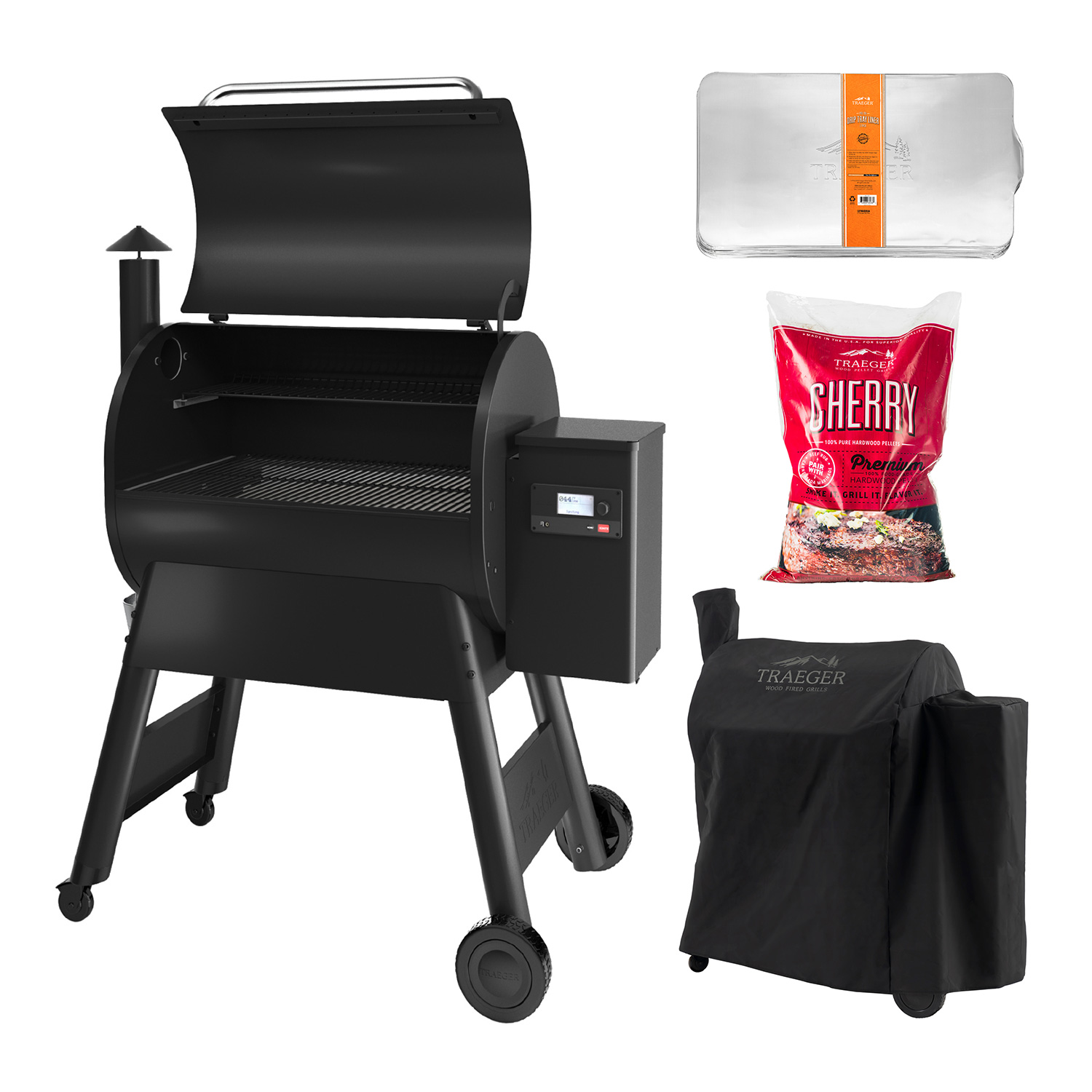 Traeger PRO D2 780 Pellet Grill schwarz inkl. Abdeckhaube, Ablaufblech-Schutzfolie + Hartholz Pellets Cherry 9 kg