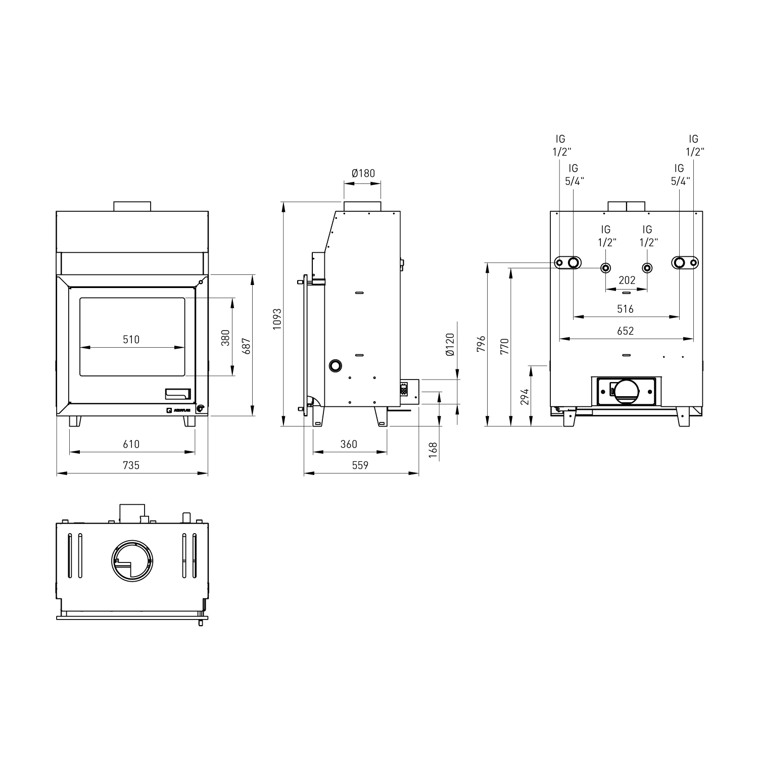 Aquaflam 25 Flat Manual Wasserführender Kamineinsatz