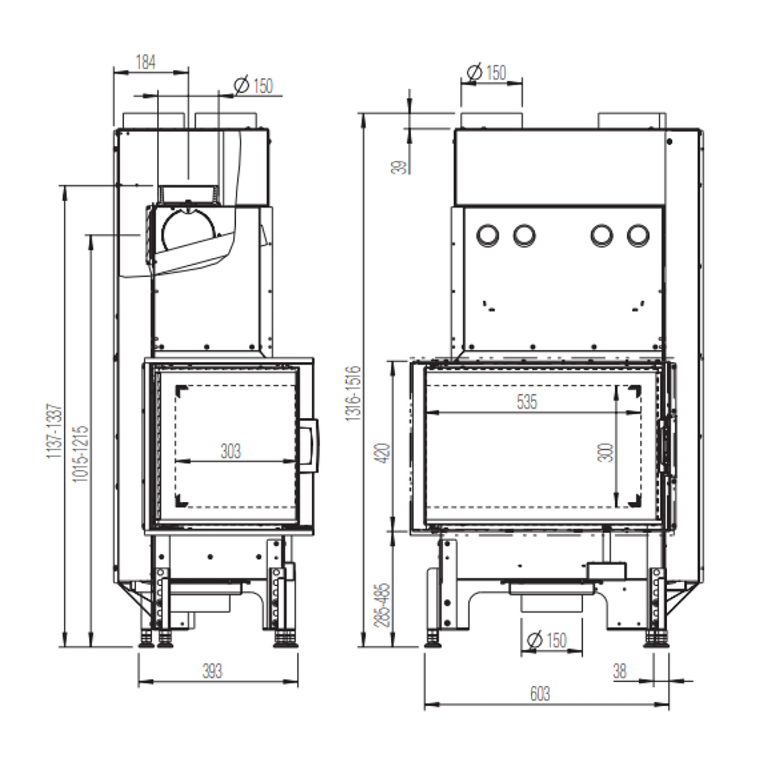 Austroflamm 63x40x42 K 2.0 Kamineinsatz Ecke links