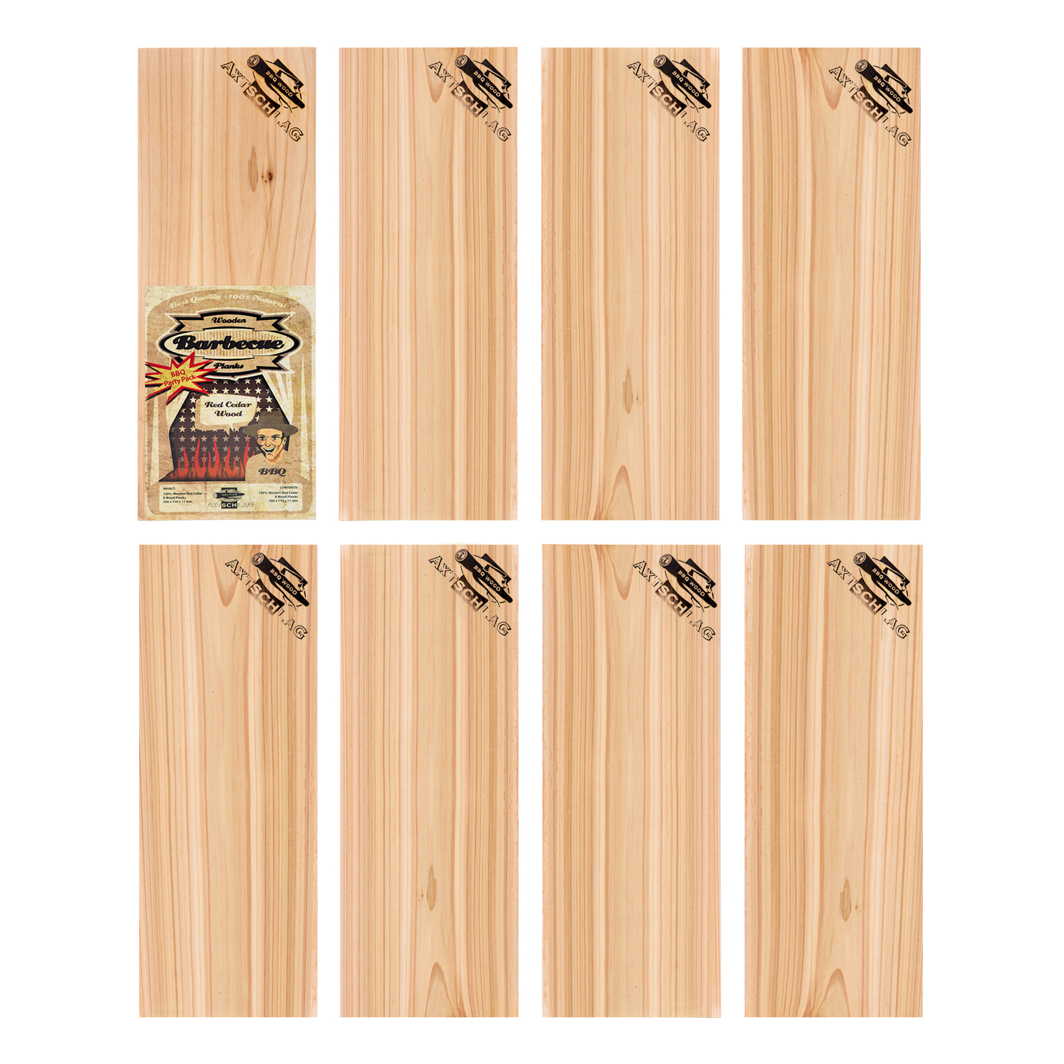 Axtschlag Wood Plank Rotzeder BBQ Party Pack 8er Set